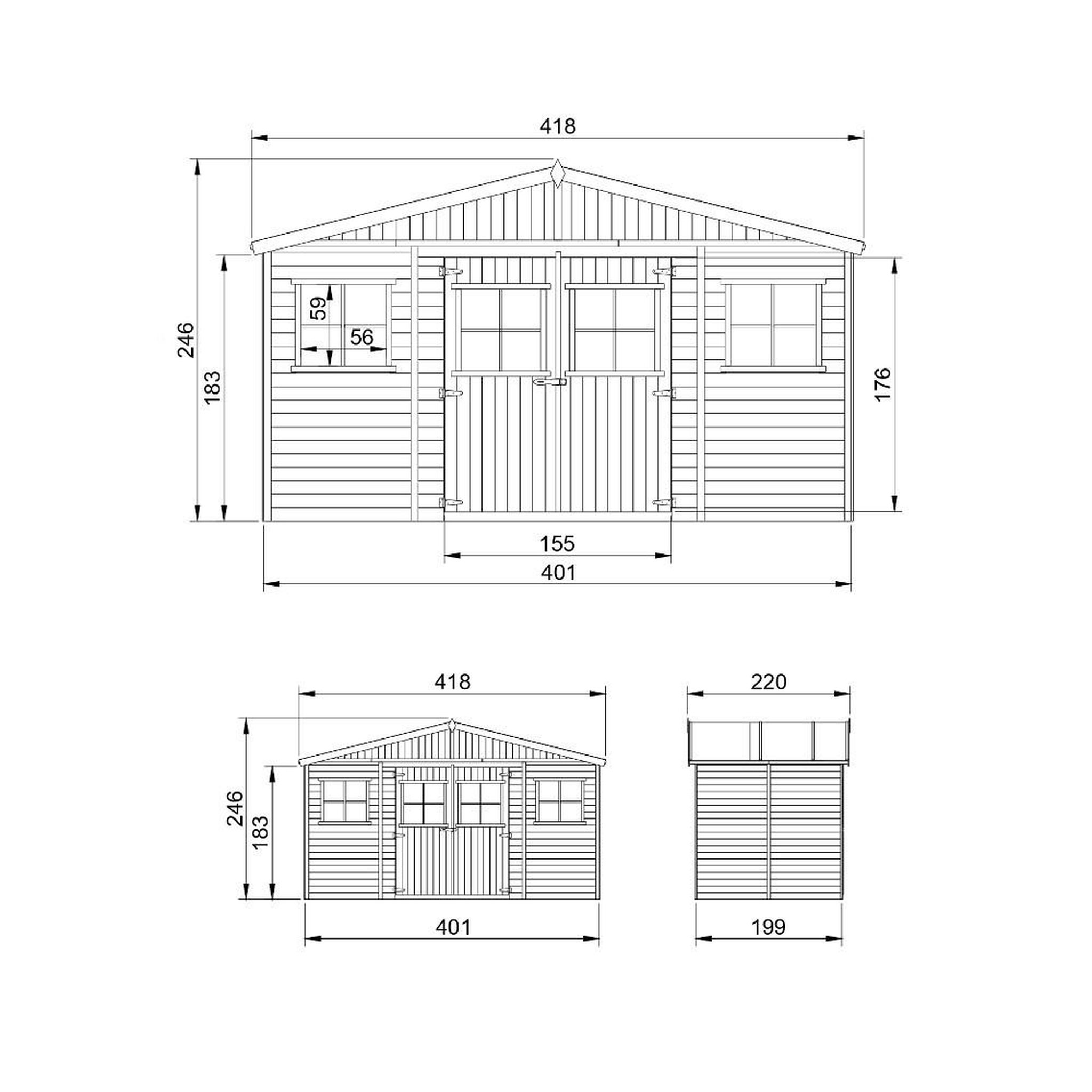 Voir la diapositive 6 : TIMBELA Abri de Jardin en Bois Naturel 8 m² hangar en bois naturel Atelier rangement outils et vélos M332