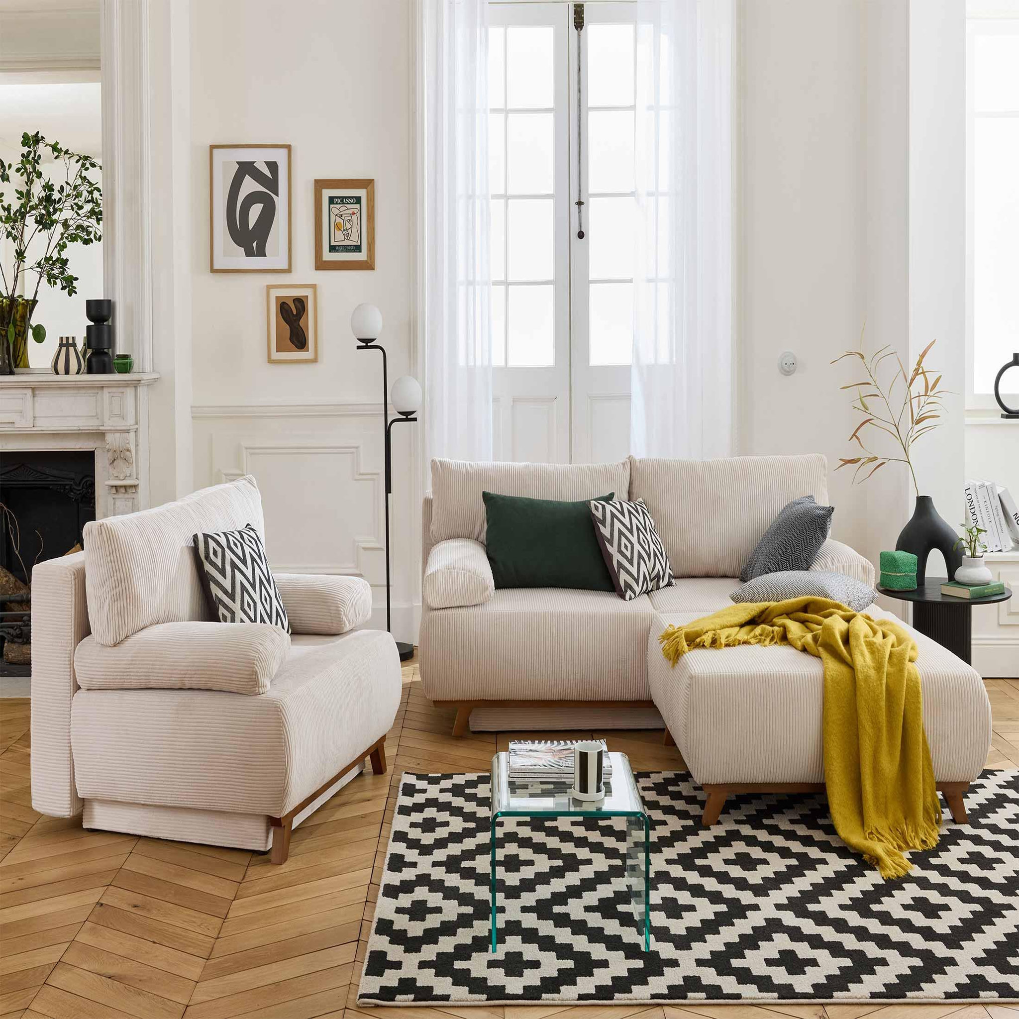 Voir la diapositive 6 : BEST MOBILIER Cristal - pouf modulable - 95 cm - en velours côtelé
