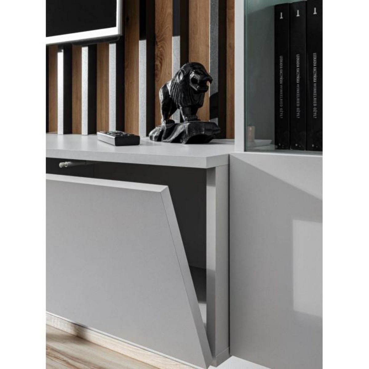 Paris Prix Ensemble Meuble TV Design  Verti  220cm Gris & Naturel