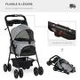 Voir la diapositive 4 : PAWHUT Poussette buggy pliable chien chat panier rangement porte-gobelets tissu 300D Oxford imperméable 4 roues gris