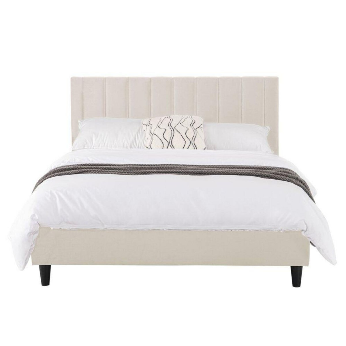 CONCEPT USINE Lit 140x190 cm en velours beige CAMBRIDGE