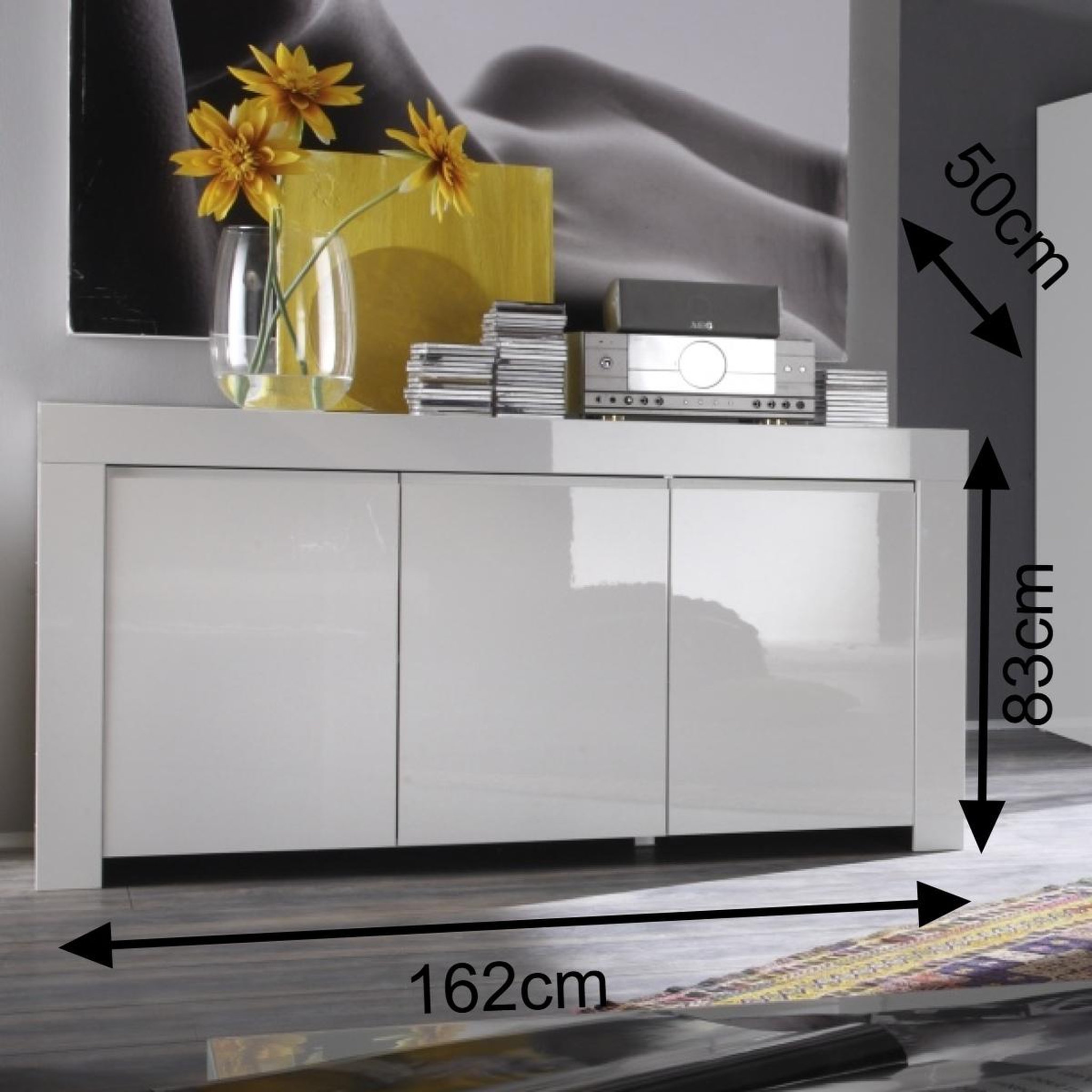 Voir la diapositive 5 : JLC KREATION Buffet design 3 portes laqué blanc 160cm aphodite