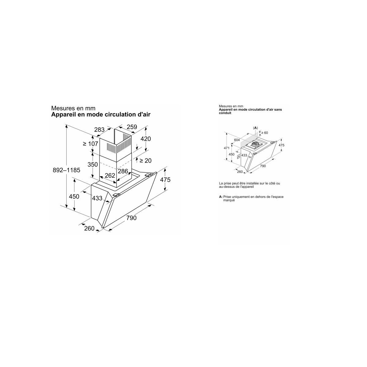 BOSCH Hotte décorative inclinée 80cm 51db 432m3/h blanc - DWK81AN20