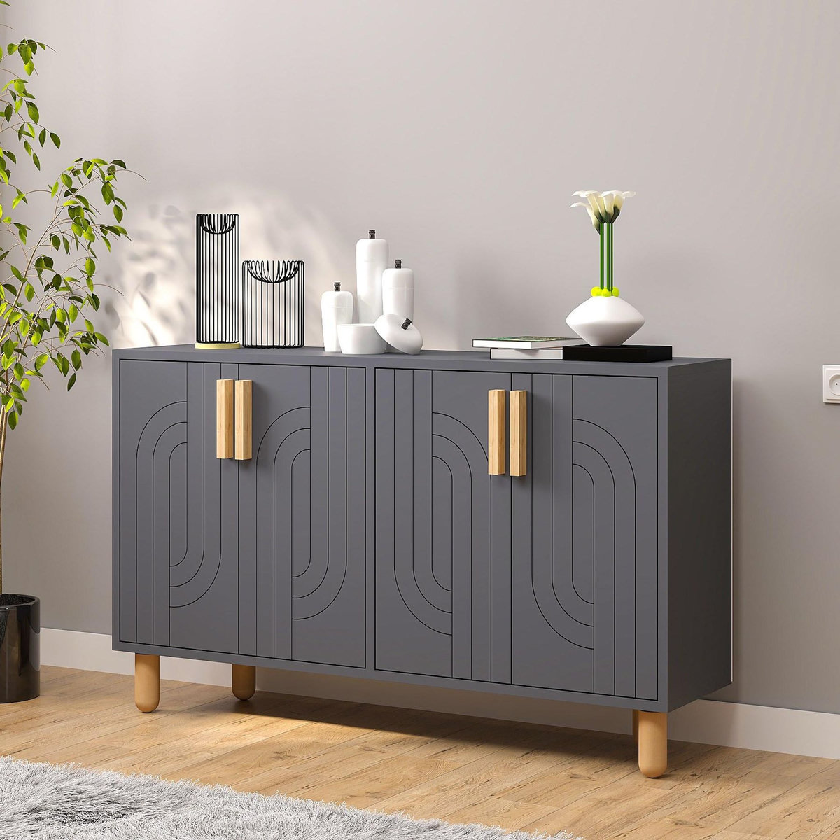 Habitat et Jardin Buffet en bois  Rodney  - 120 x 30 x 74 cm - Gris anthracite