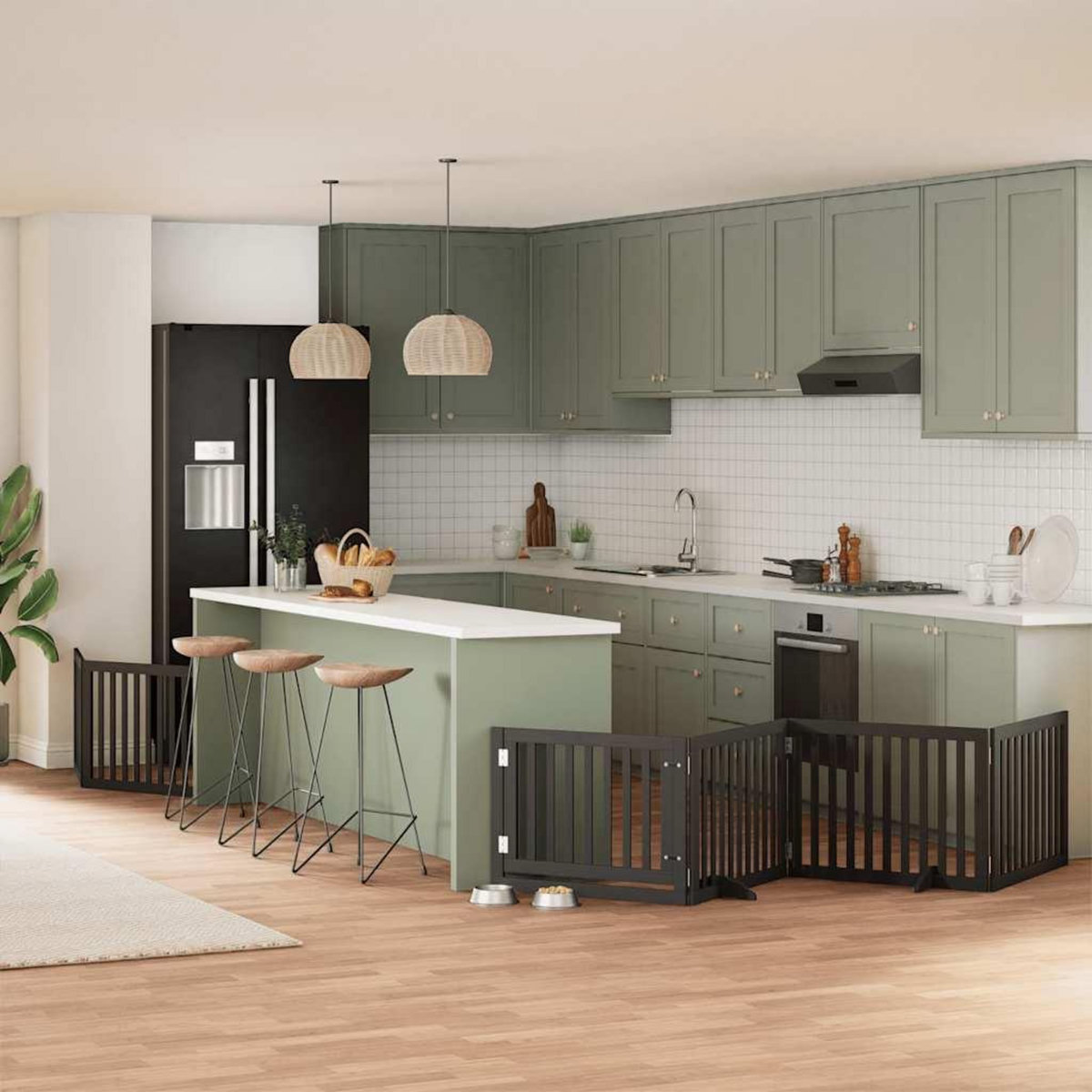 VIDAXL Barriere pour chien porte pliable 6 panneaux noir bois peuplier