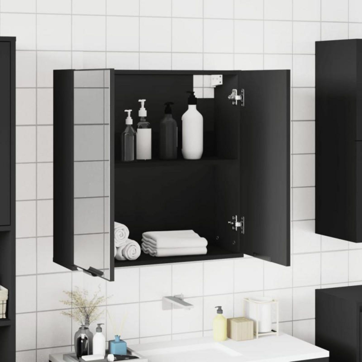 VIDAXL Armoire à miroir de salle de bain noir bois d'ingénierie