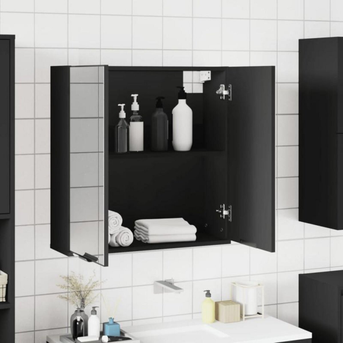 VIDAXL Armoire à miroir de salle de bain noir bois d'ingénierie