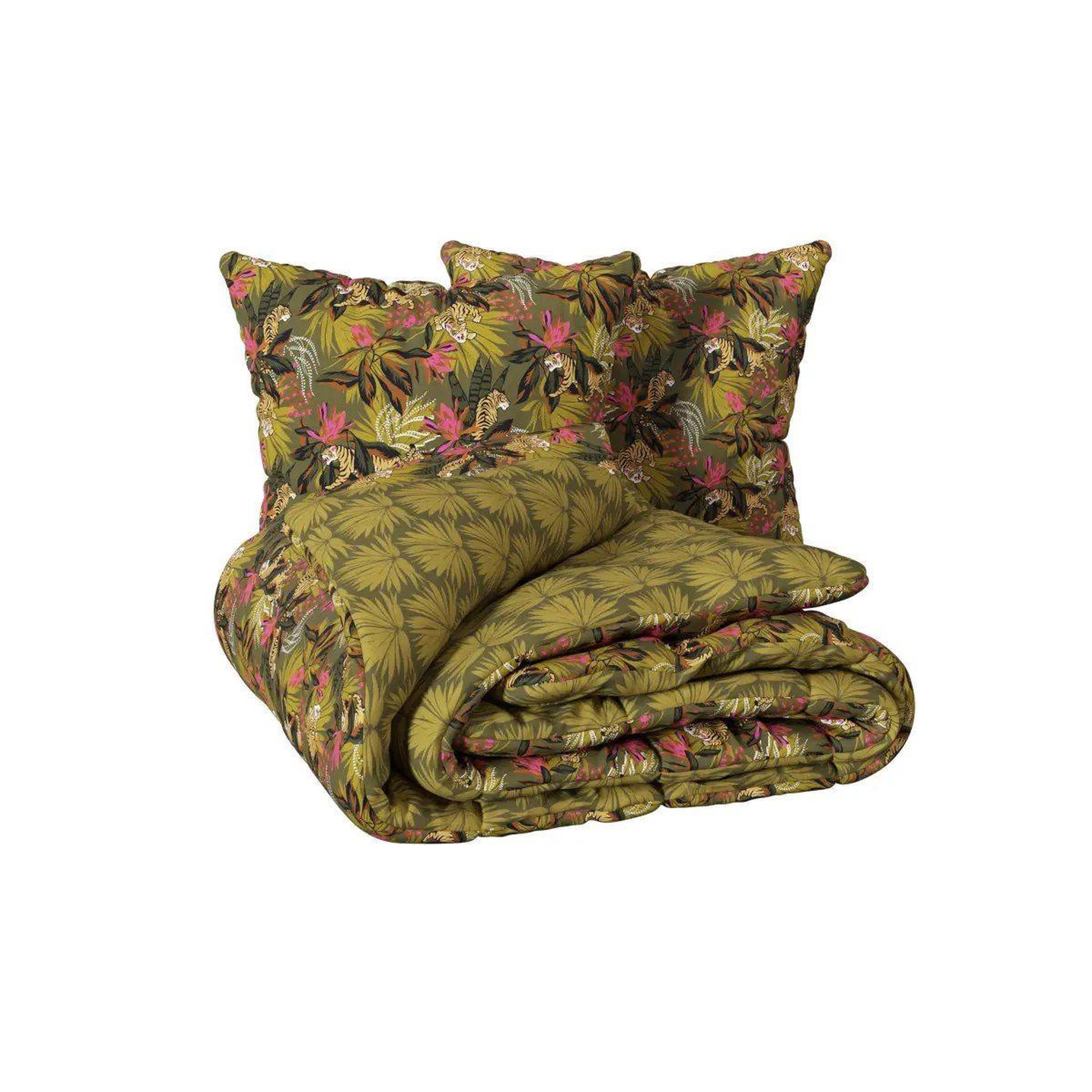 Voir la diapositive 2 : ATMOSPHERA Parure de lit 3 pièces jungle  tropical boudoir  240x220cm kaki