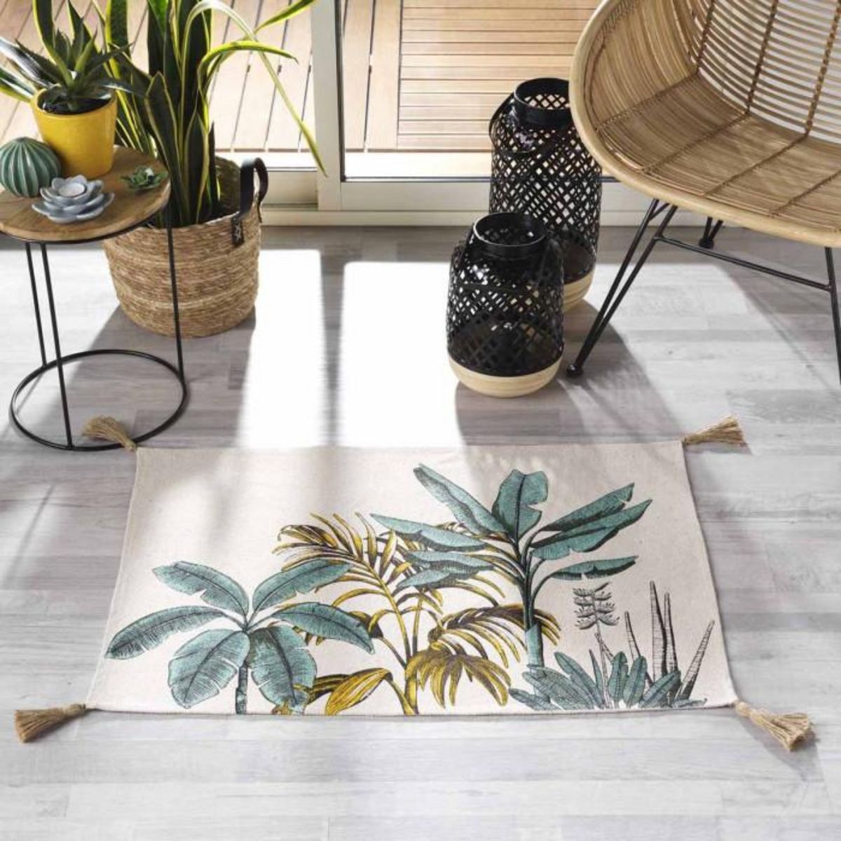 Paris Prix Tapis Déco à Pompons  Balinesia  60x90cm Naturel