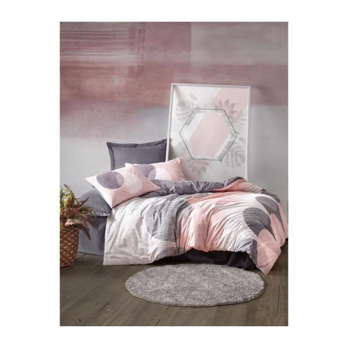 GENERIQUE Parure de lit - 129CTN62688 - 1 housse de couette 220 x 240 cm + 2 taies d'oreiller 60 x 60 cm - 100% coton ranforcé - Gris