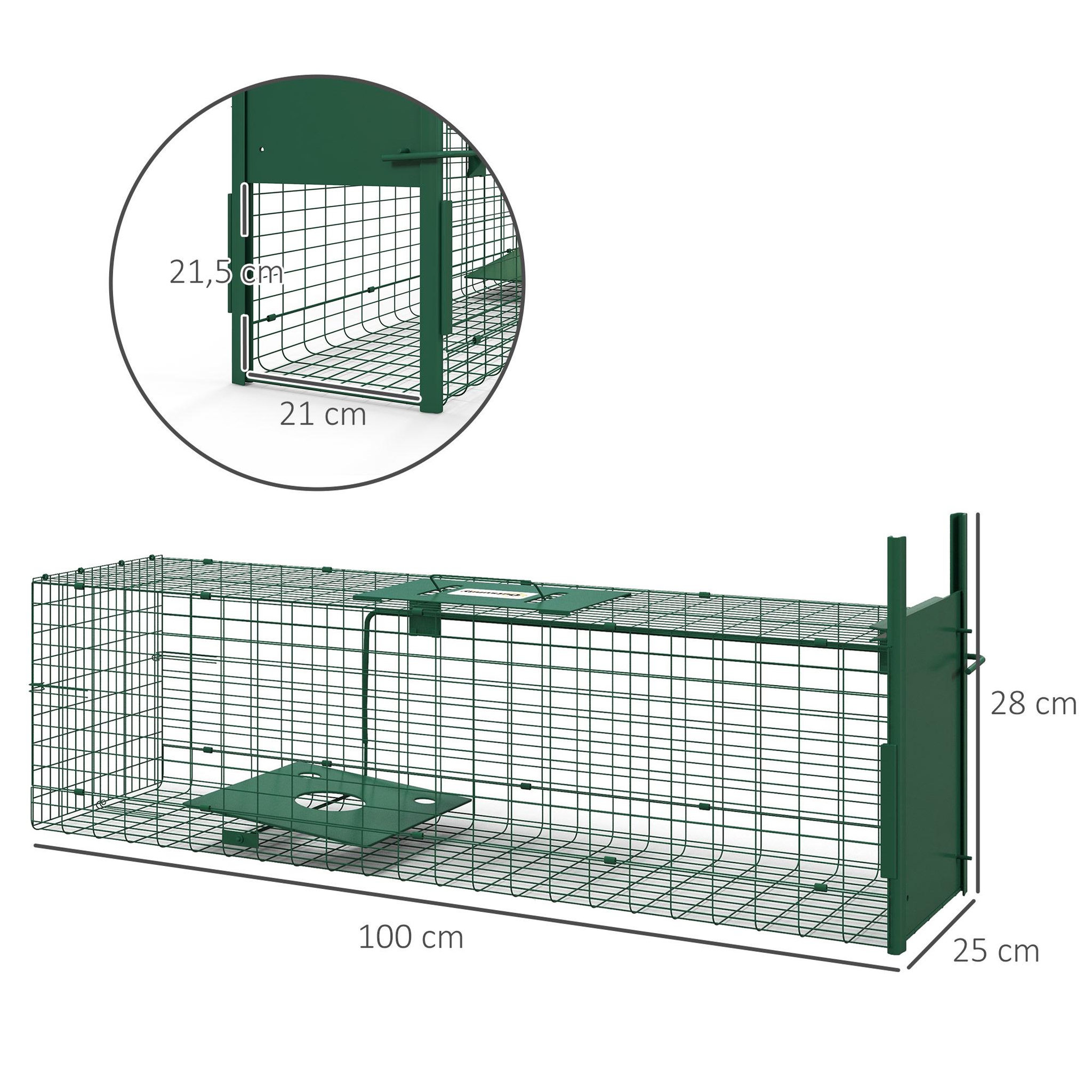 Voir la diapositive 3 : OUTSUNNY Piège de capture pour petits animaux type lapin rat - entrée, poignée - dim. 100L x 25l x 28H cm - acier vert