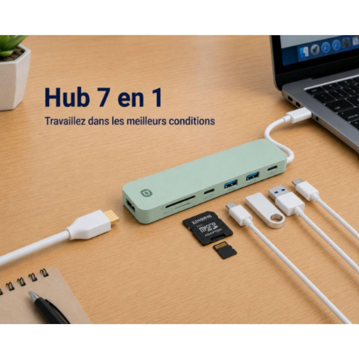 ESSENTIEL B Hub 7 en 1 USB C Vert