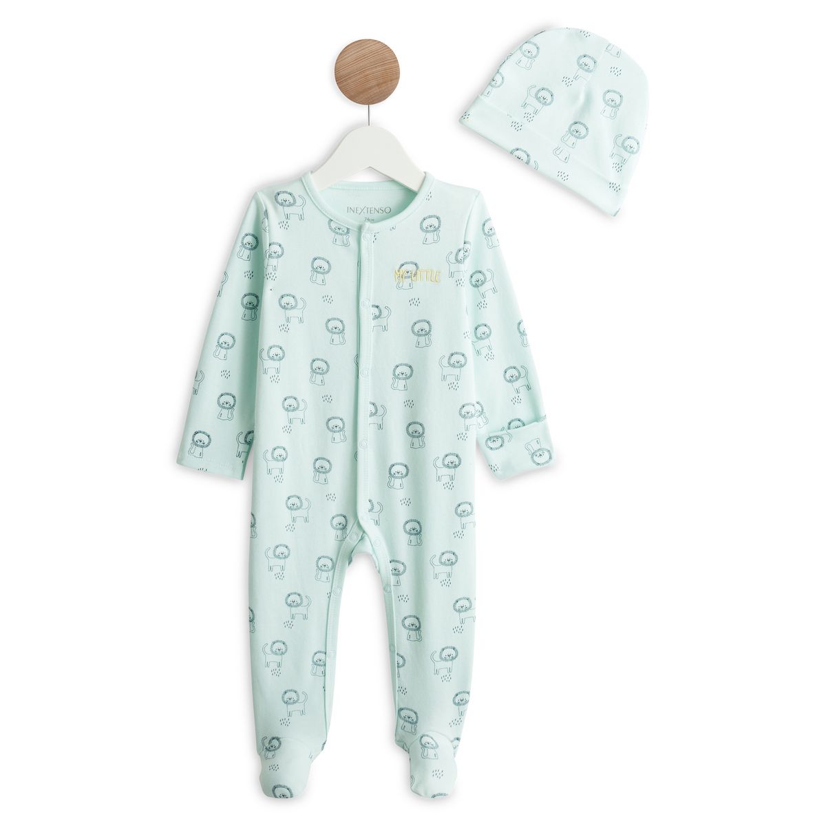 INEXTENSO Dors bien de naissance lions + bonnet bébé garçon