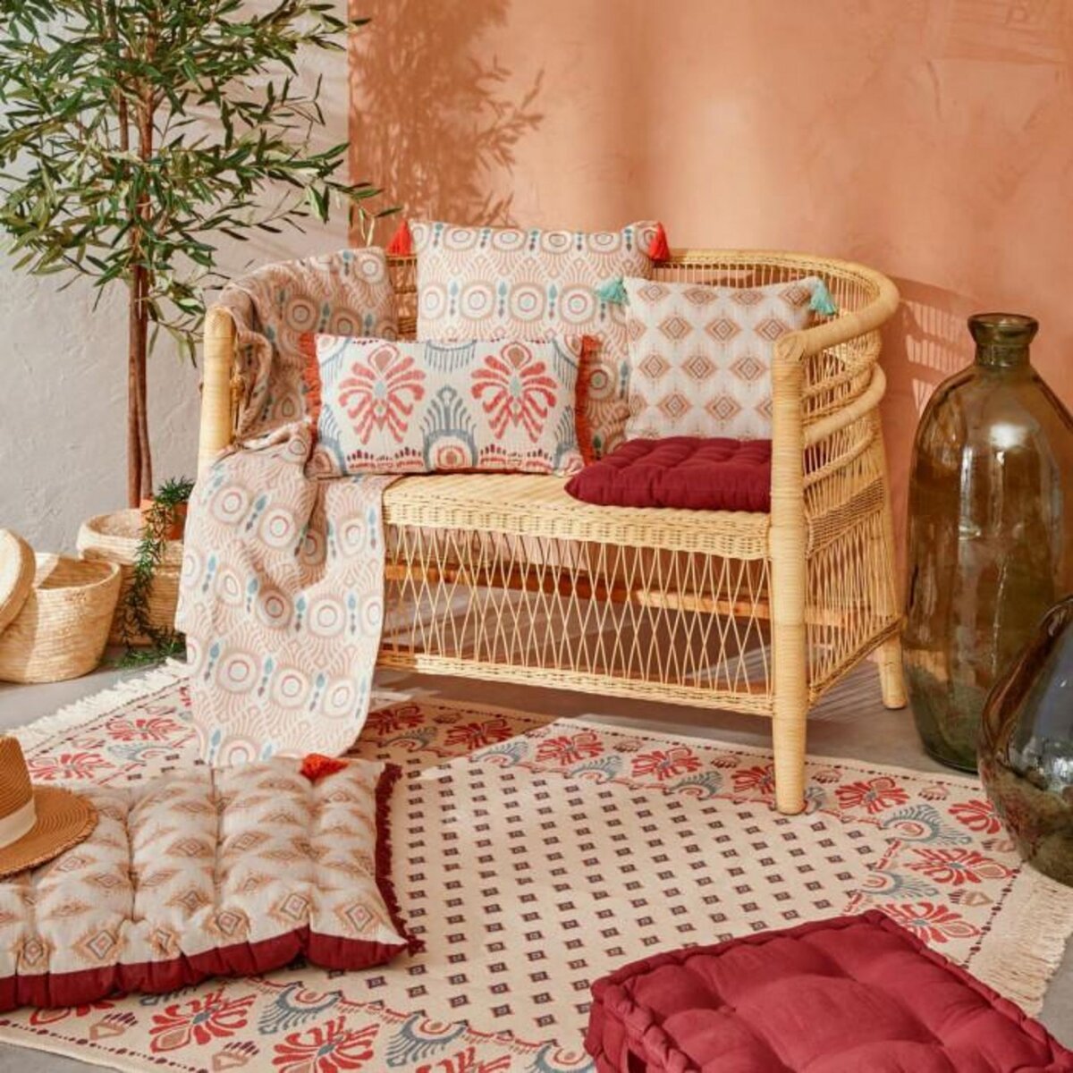 ATMOSPHERA Coussin de Sol  Dorian  40x40cm Prune