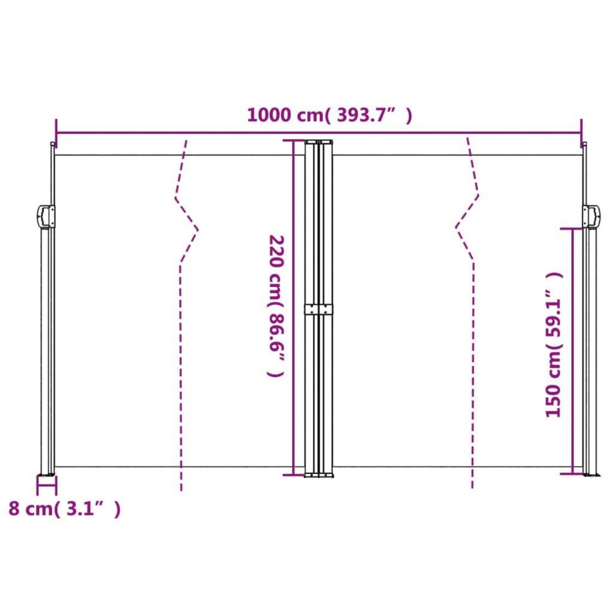 VIDAXL Auvent lateral retractable noir 220x1000 cm