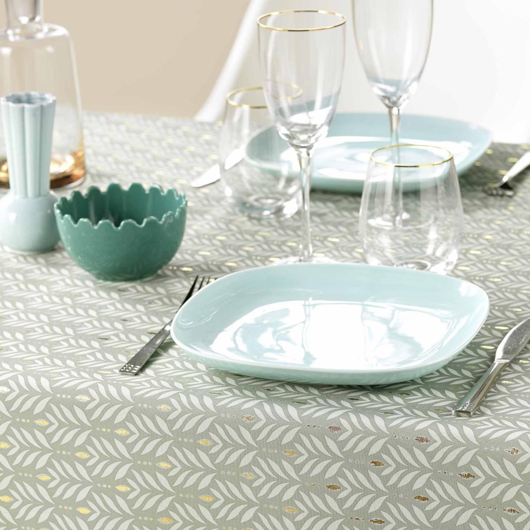 Voir la diapositive 4 : Douceur d'Intérieur Nappe imprimé  piana  145x240cm sauge