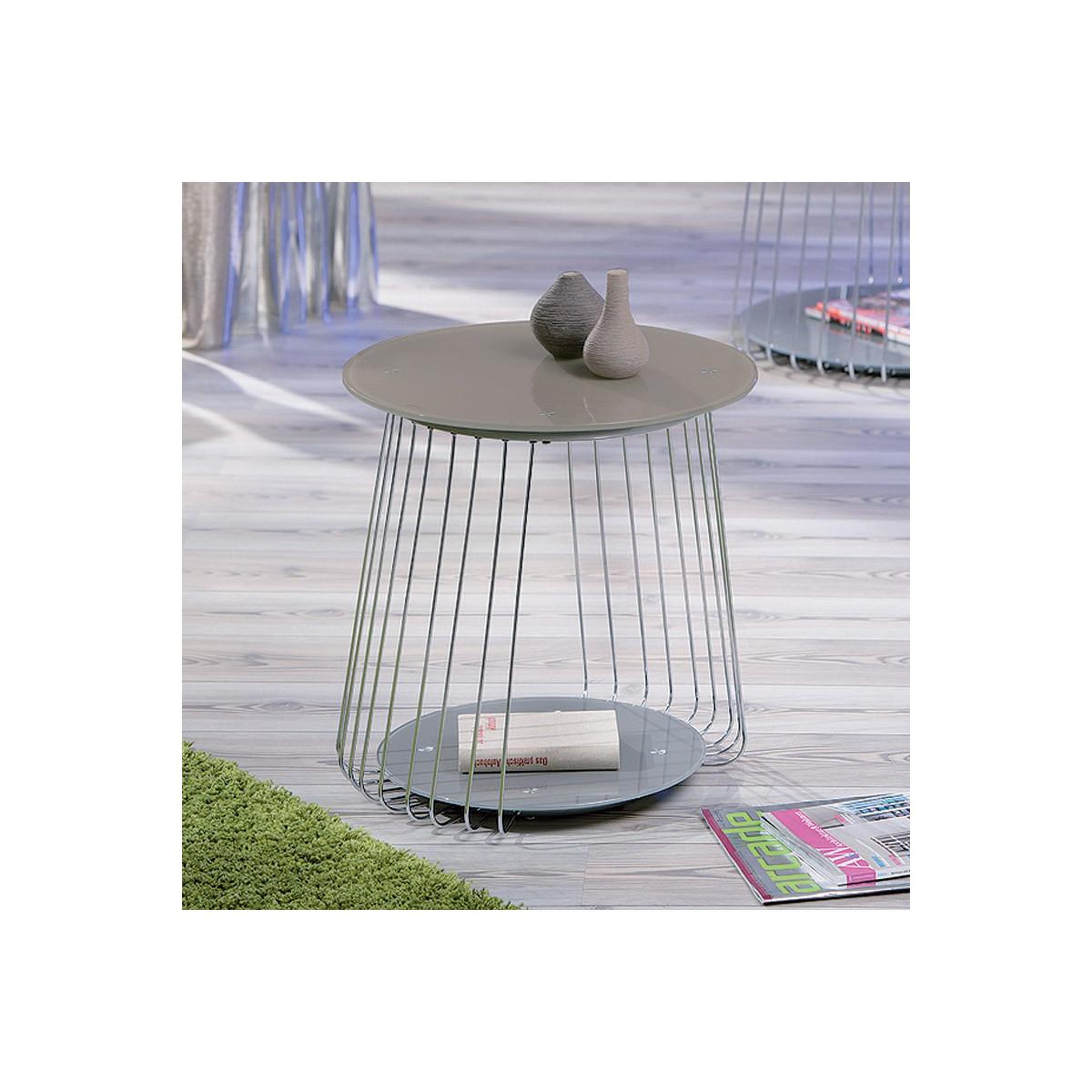 Voir la diapositive 2 : INTERLINK Table d'appoint design en verre  raza  50cm taupe