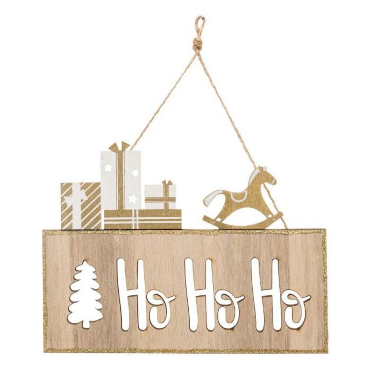 ATMOSPHERA Sujet de Noël Pancarte  Ho Ho Ho  20cm Naturel