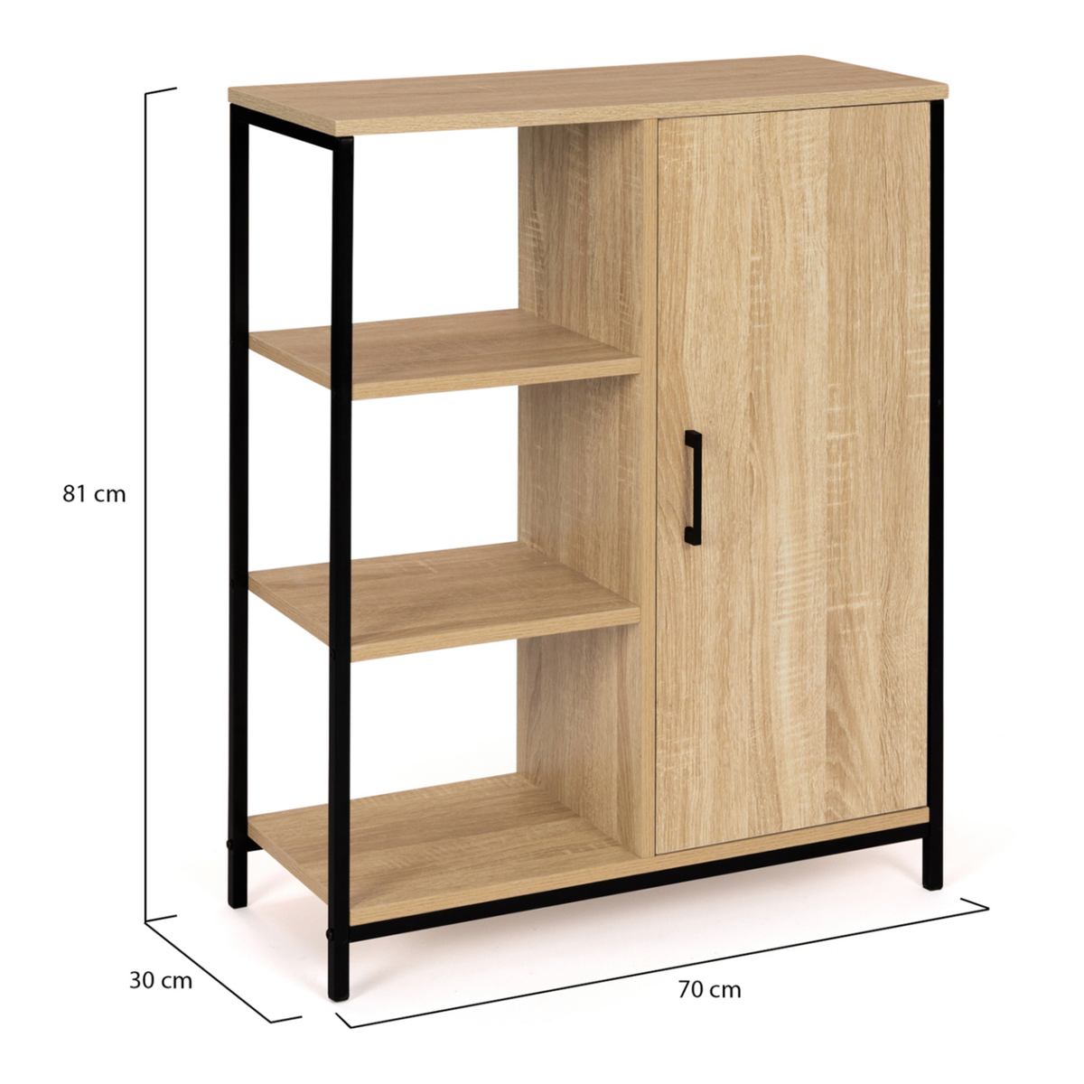 ID MARKET Buffet d'appoint 3 étagères et placard 70 cm DETROIT design industriel