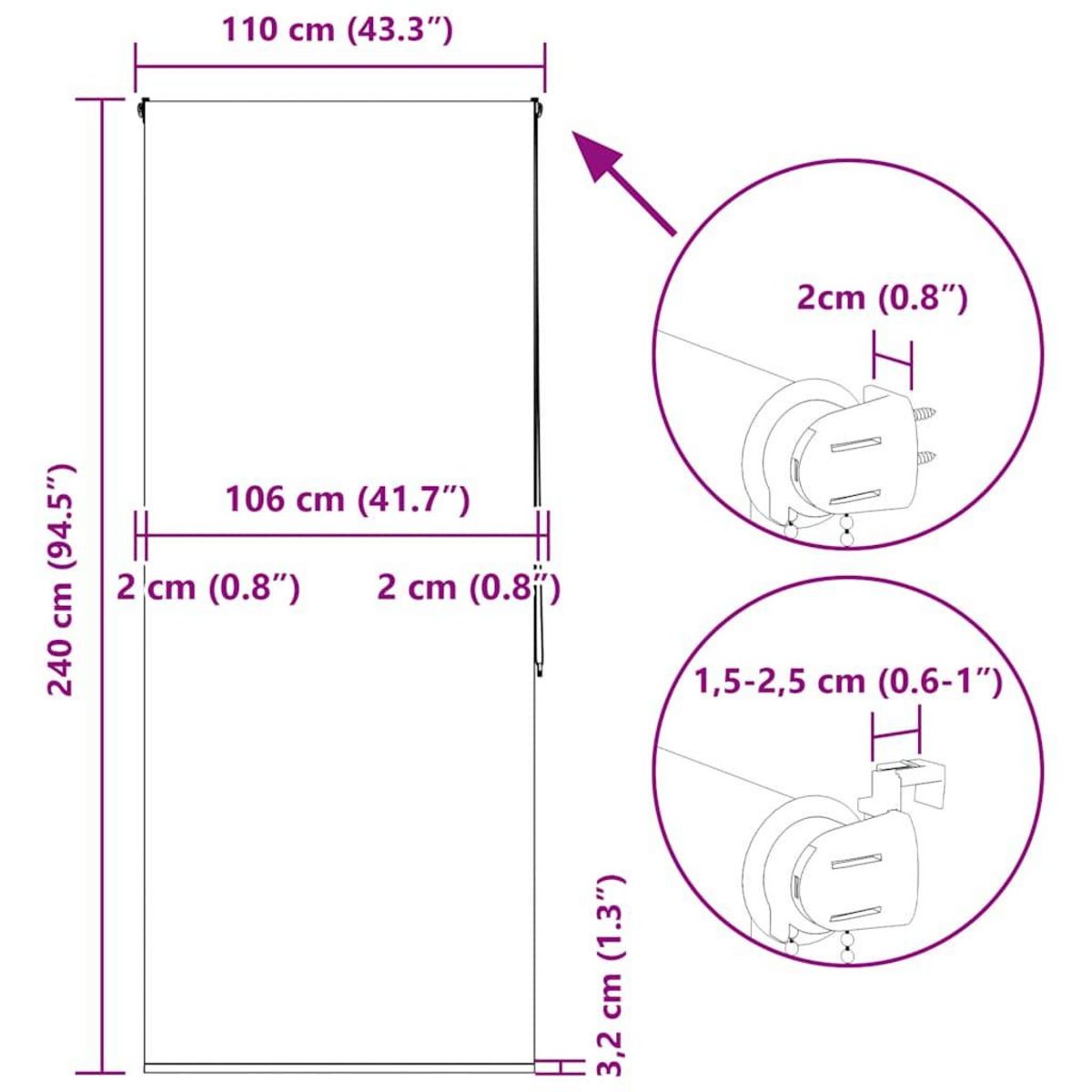 VIDAXL Store enrouleur de douche 110x240 cm largeur du tissu 106 cm