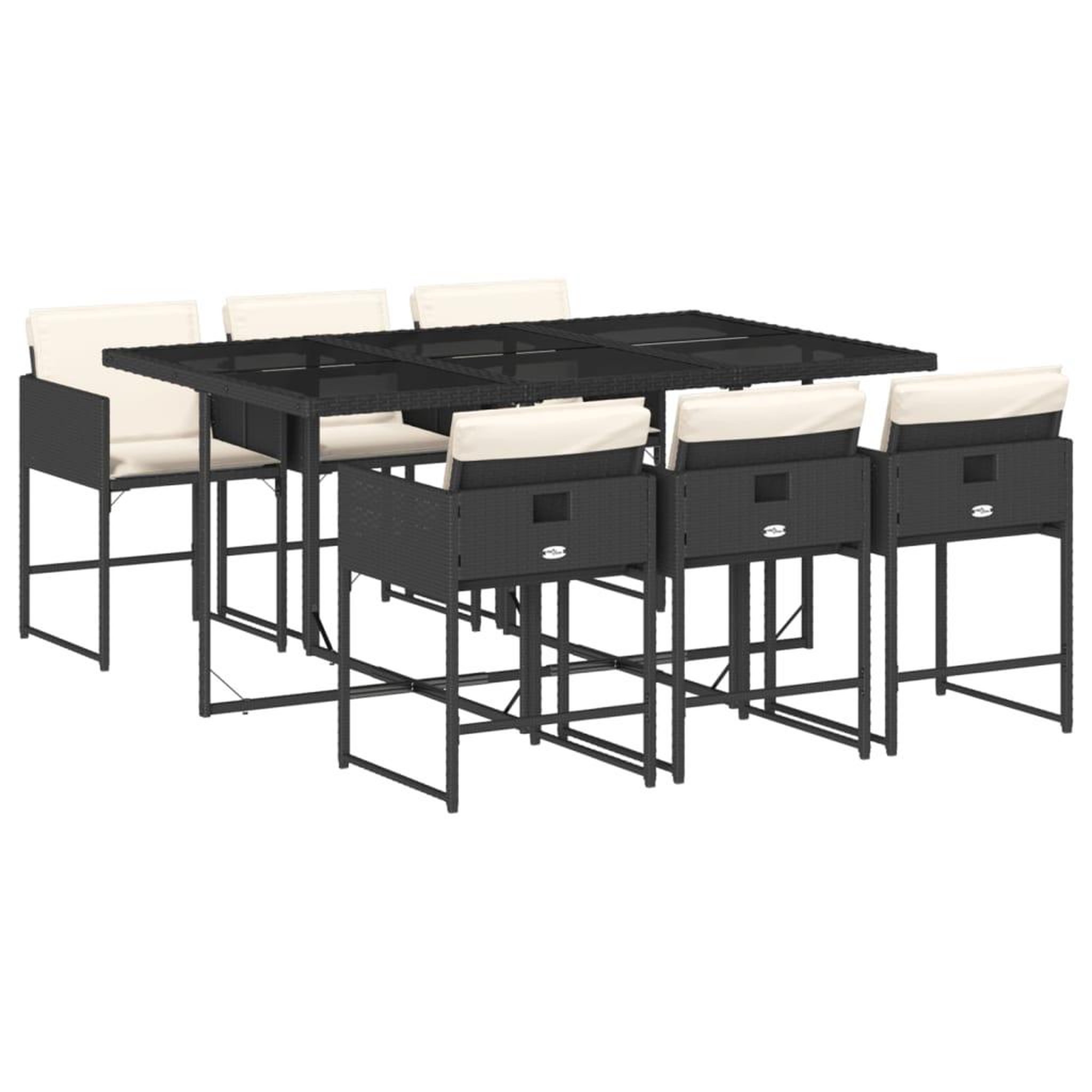 Voir la diapositive 2 : VIDAXL Ensemble a manger de jardin coussins 7pcs Noir Resine tressee