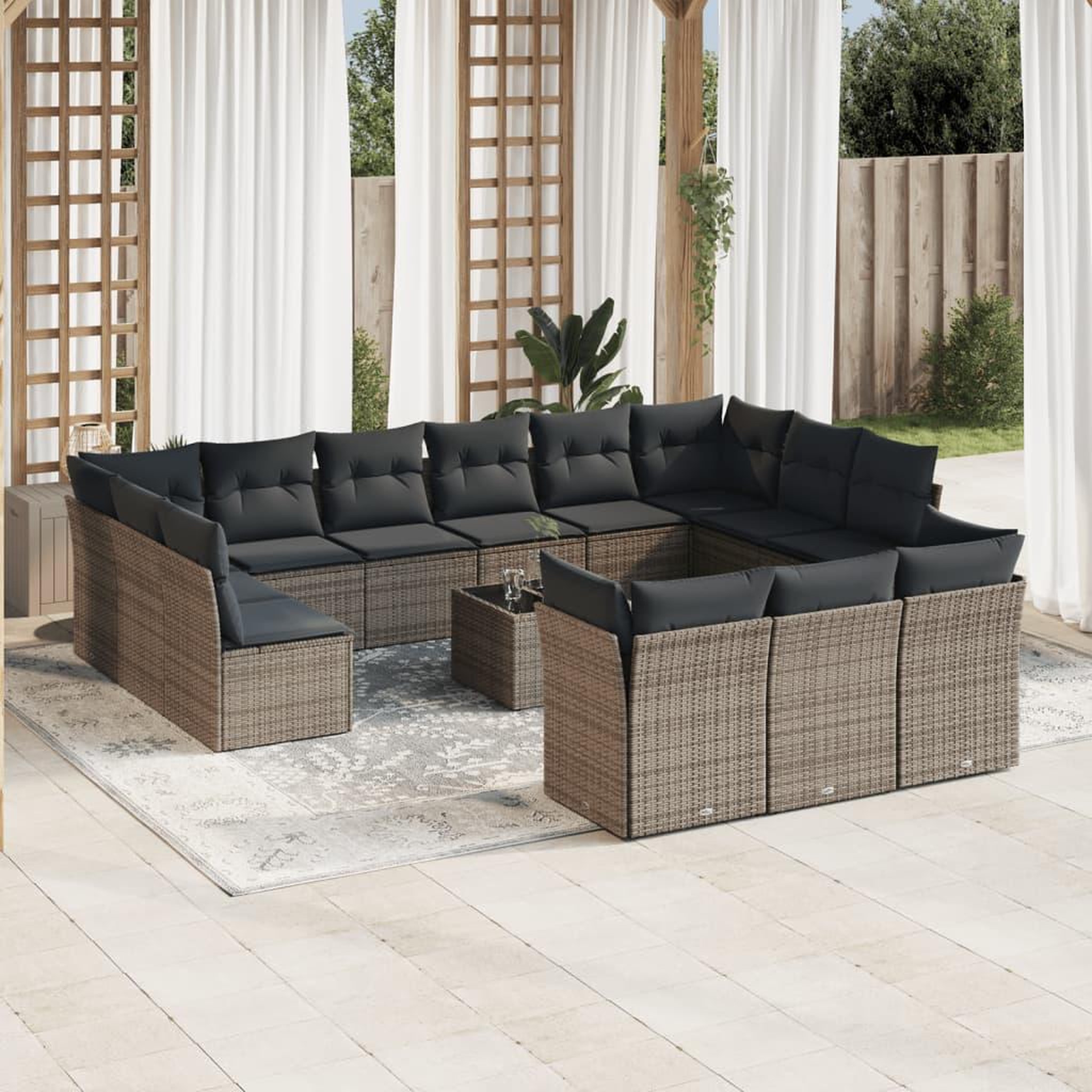 VIDAXL Salon de jardin avec coussins 14 pcs gris resine tressee