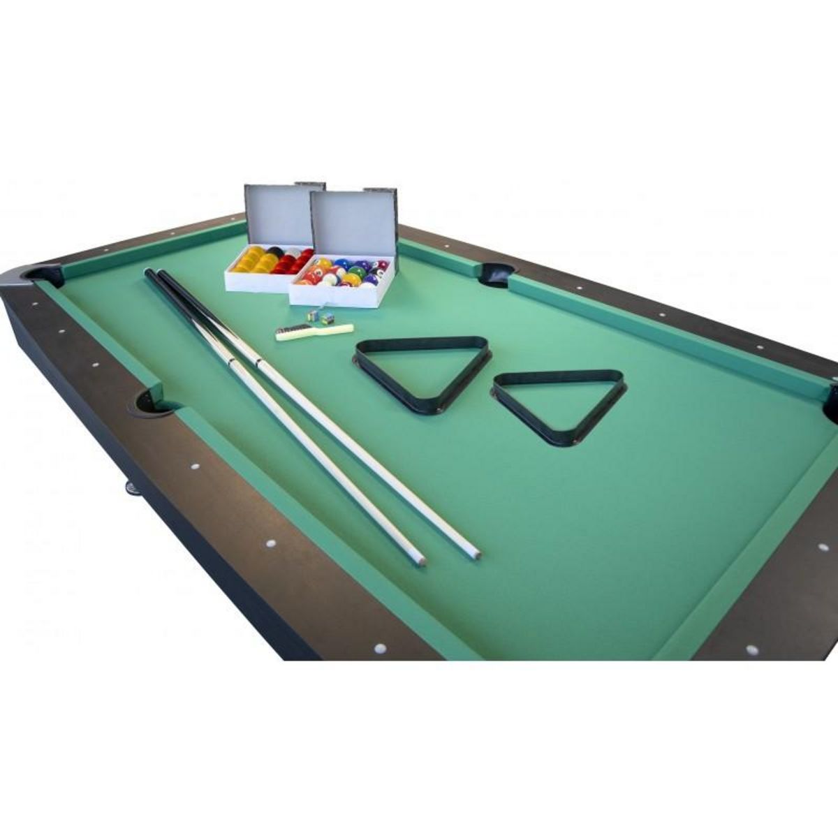 PLAY4FUN Billard Américain avec Retour de Boules Automatique et Accessoires, 220 x 123 x 80 cm - Noir et Tapis Vert
