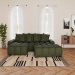 LISA DESIGN Adelaide - canapé d'angle réversible 4 places avec pouf d'appoint en tissu texturé. Coloris disponibles : Noir, Orange, Beige, Bleu, Vert, Gris