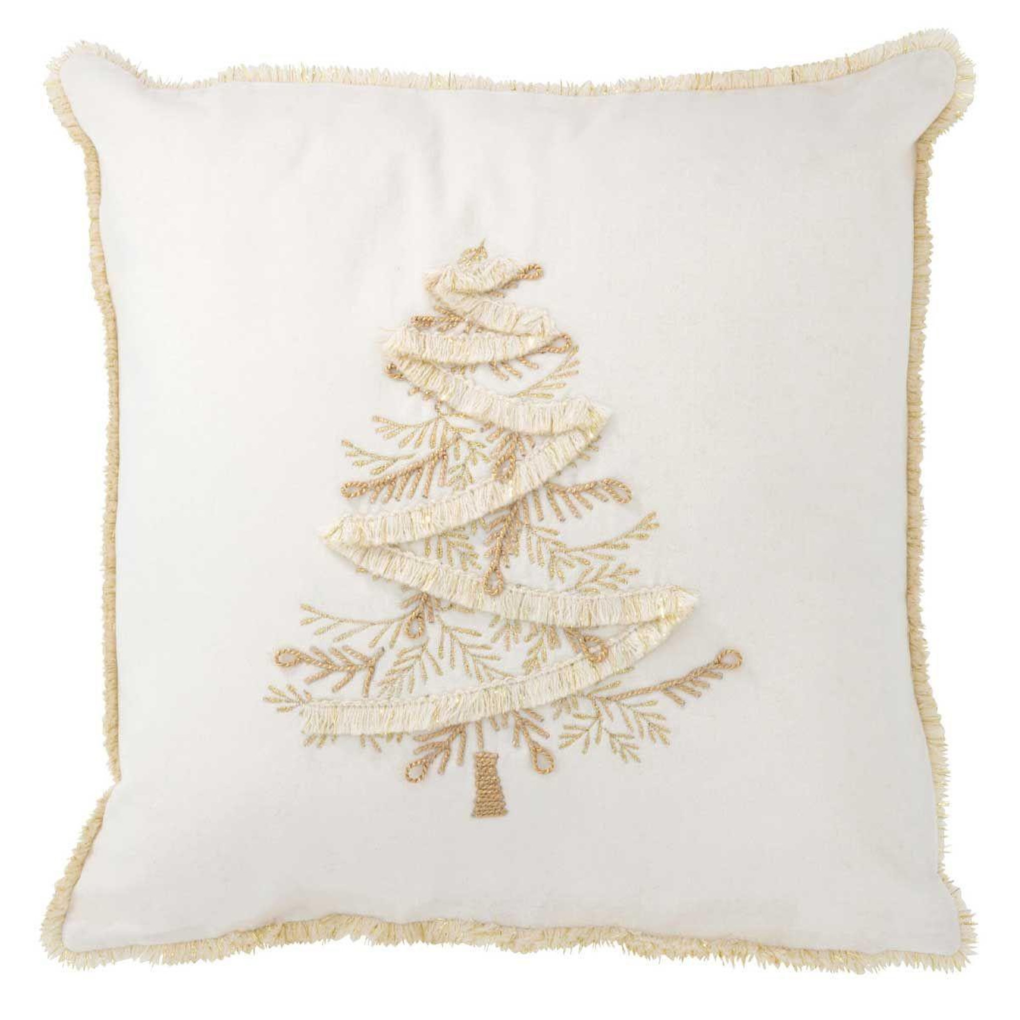 J-LINE Coussin déco sapin  ellis  45x45cm blanc