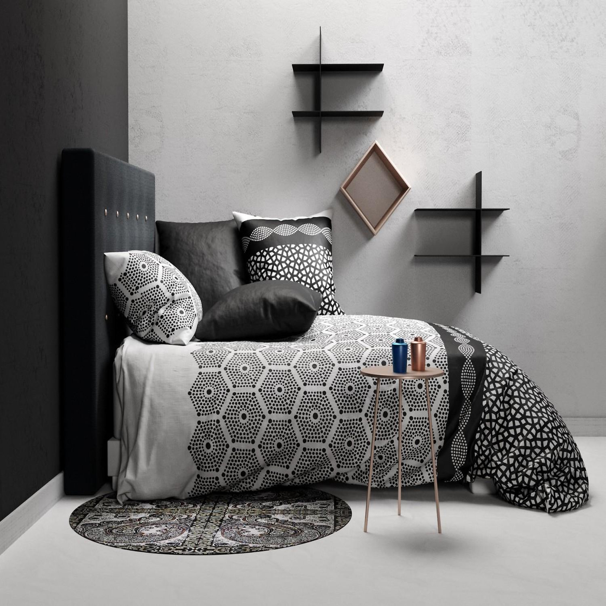 ATELIER DU COTON Parure housse de couette 100%coton 57fils pavage. Coloris disponibles : Noir