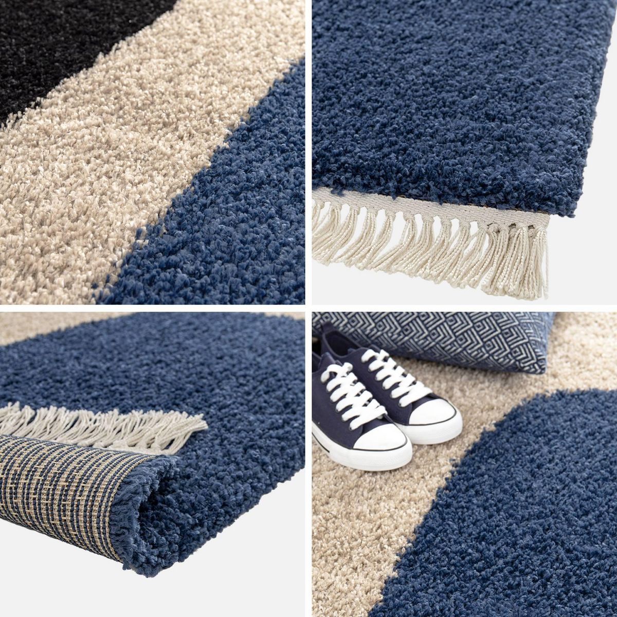 SWEEEK Tapis intérieur shaggy, motifs géométriques, crème