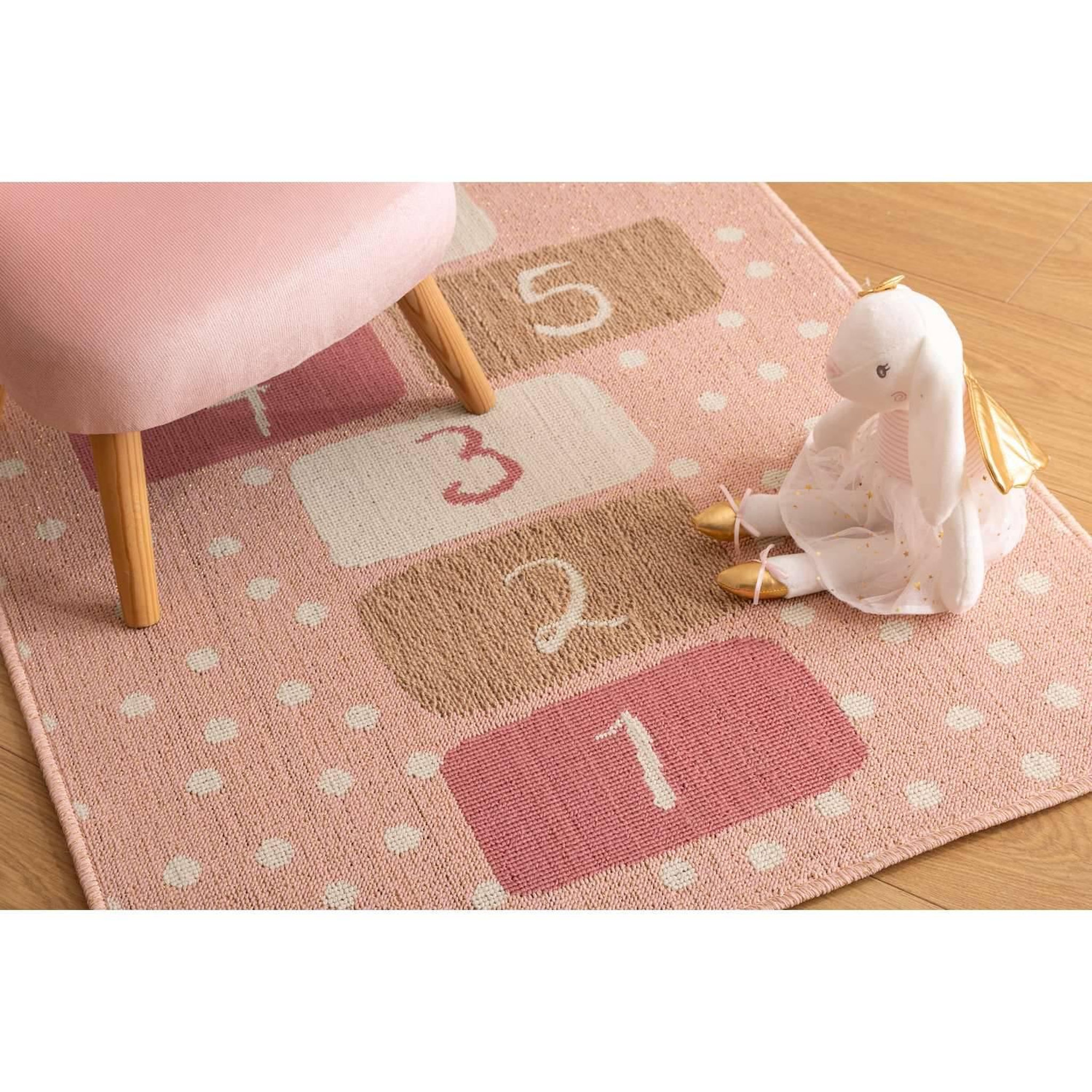 Voir la diapositive 2 : ATMOSPHERA Tapis enfant rectangulaire marelle - 80 x 150 cm - rose