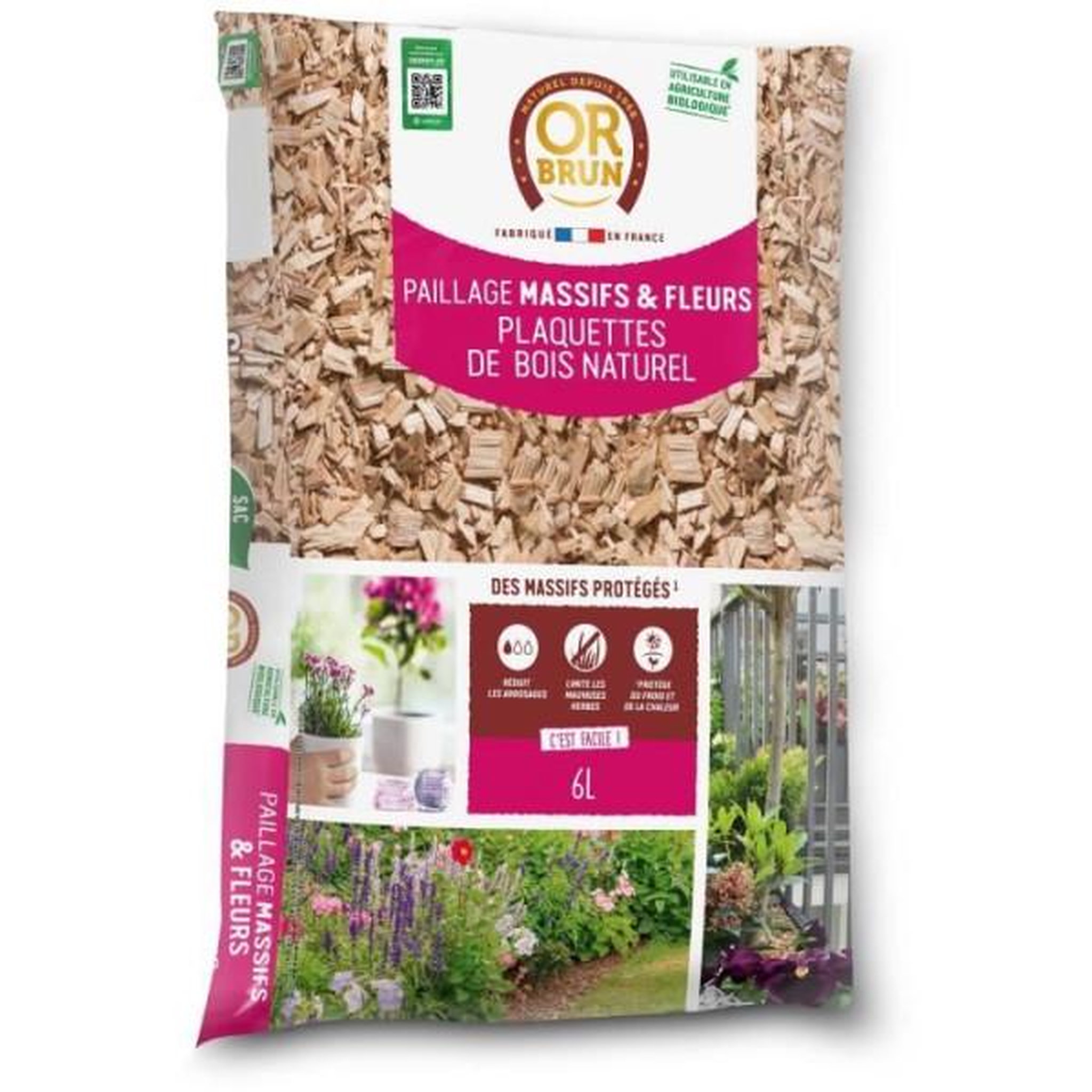 OR BRUN Paillage Massifs & Fleurs - OR BRUN - OBRPCLA6U - 6L - Plaquettes de bois naturel
