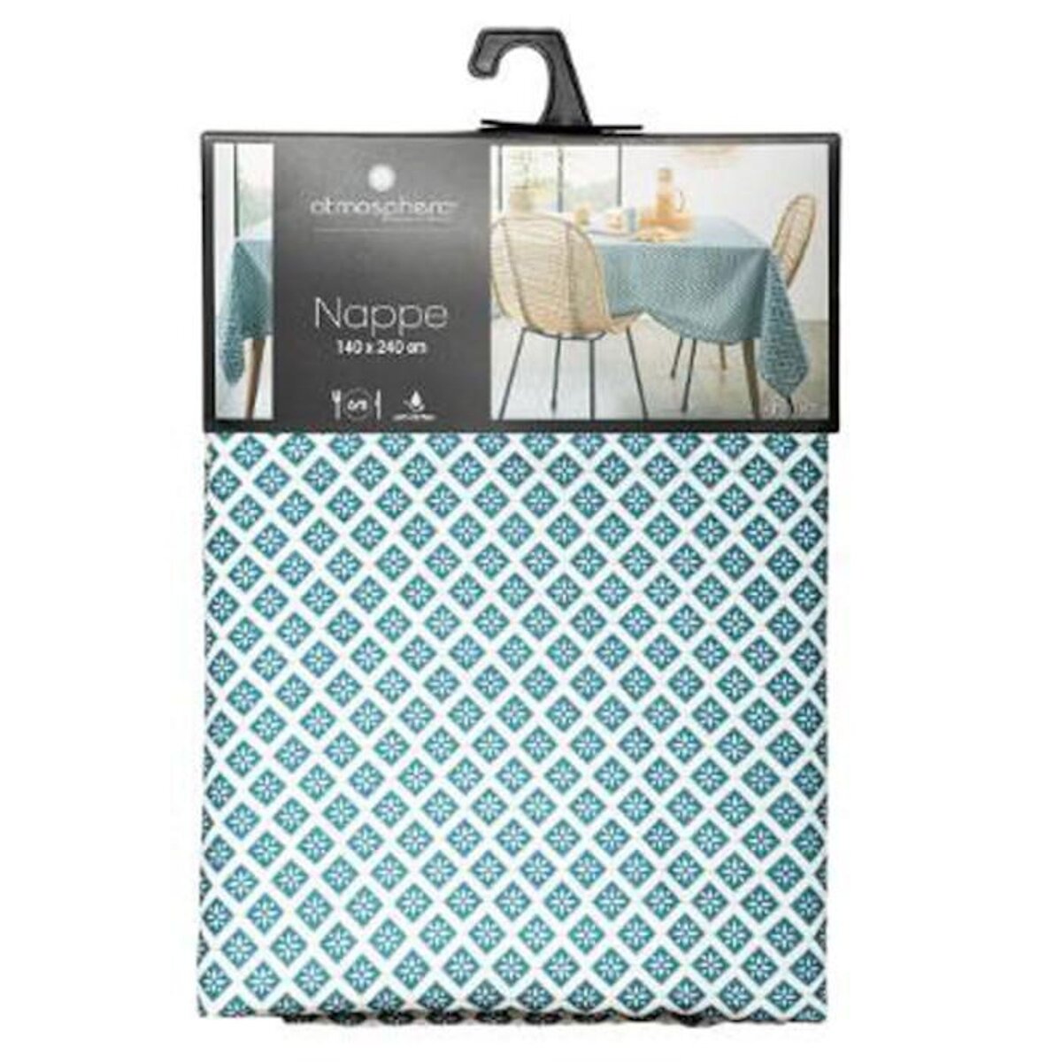 ATMOSPHERA Nappe anti-tache ethnique Tikal - L. 240 x l . 140 cm - Bleu