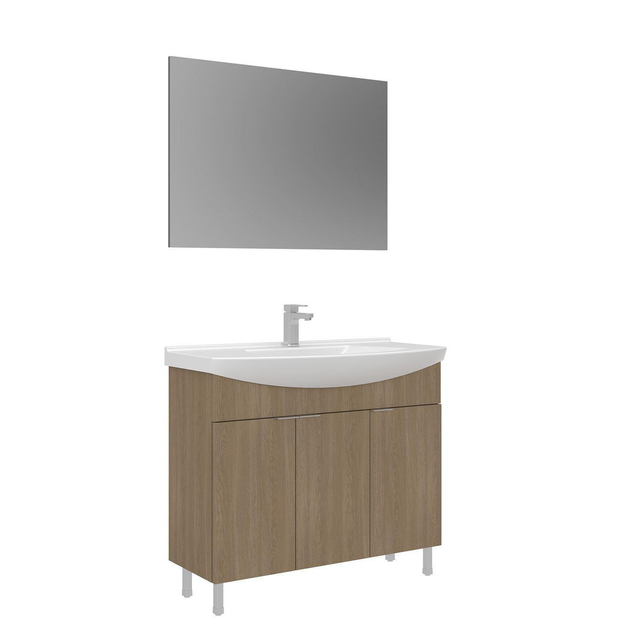 Habitat et Jardin Meuble avec simple vasque et miroir  Purus 100  - 100 x 50 x 83 cm - Oak