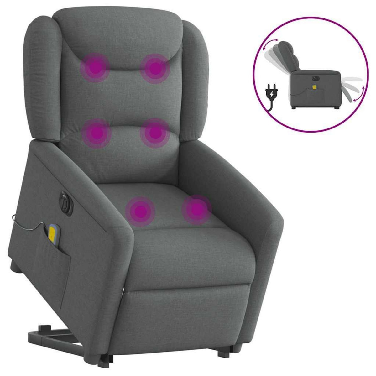 VIDAXL Fauteuil inclinable de massage electrique Gris fonce Tissu