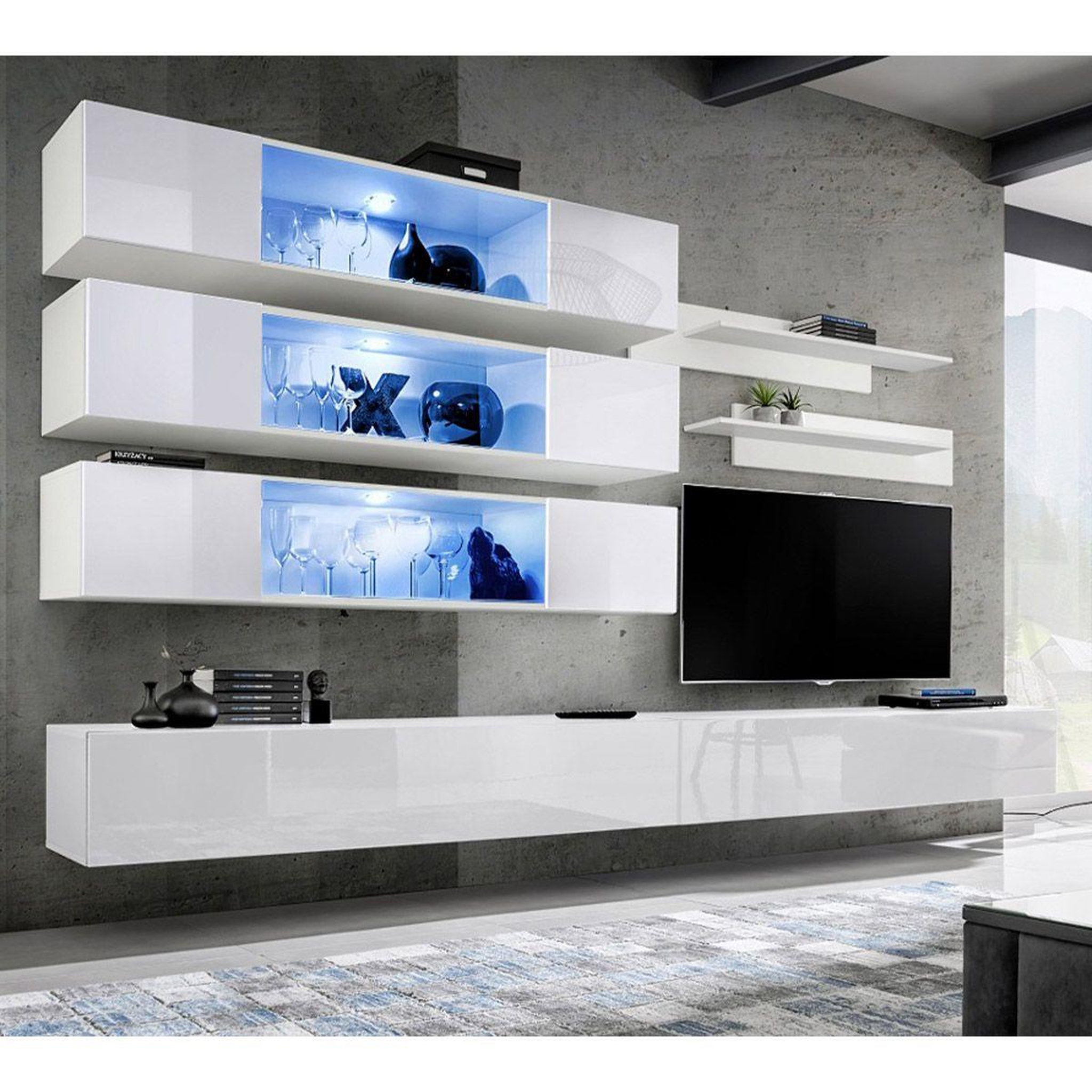 Paris Prix Ensemble meuble tv mural  fly j3  320cm blanc