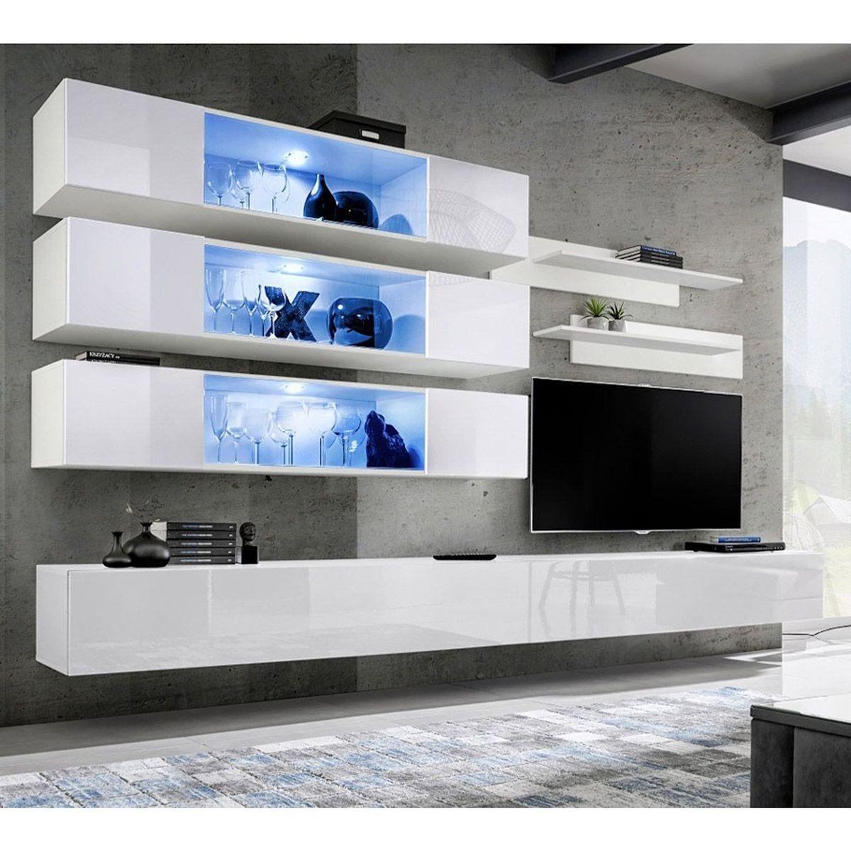 Paris Prix Ensemble Meuble TV Mural  Fly J3  320cm Blanc