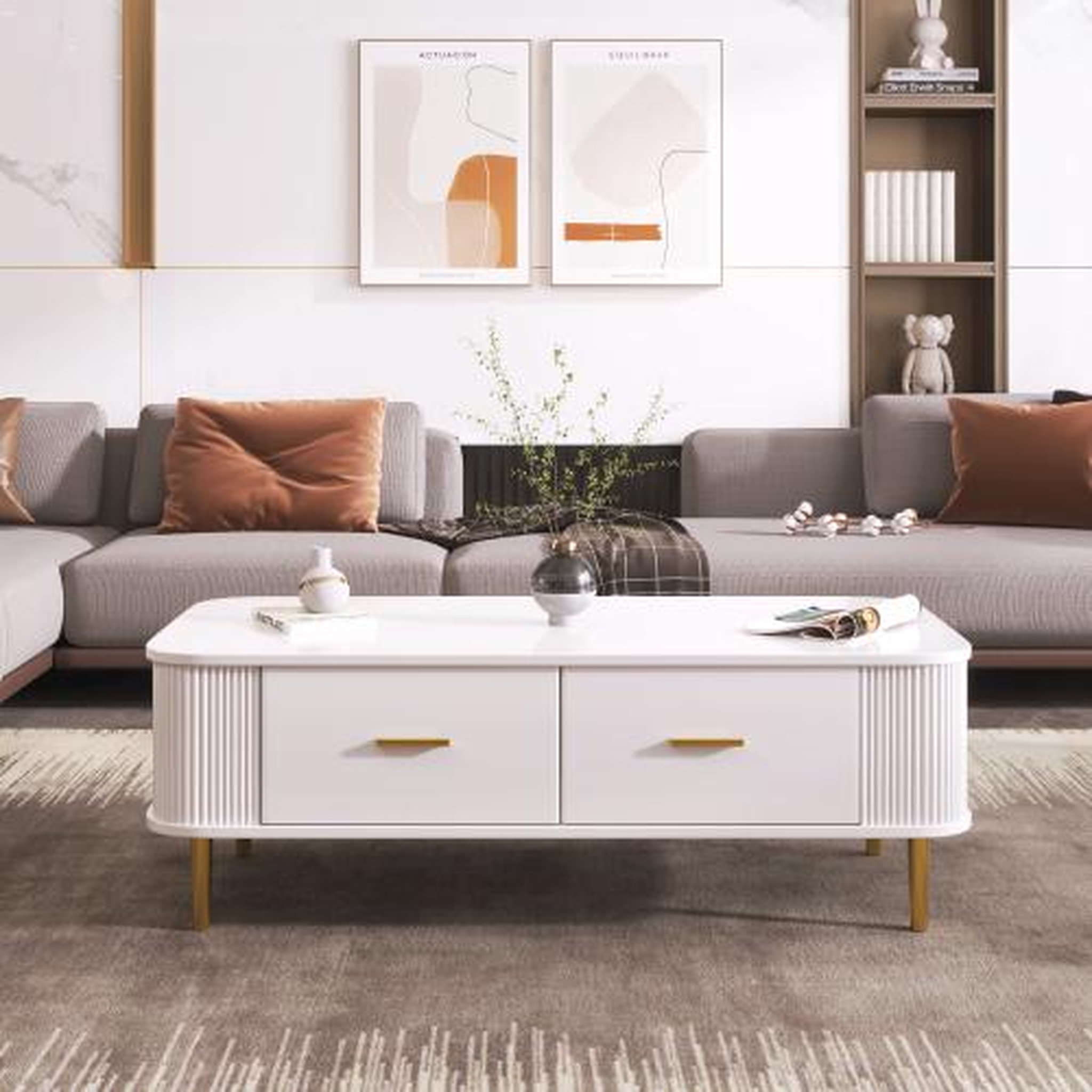 Voir la diapositive 4 : MERAX Table basse rectangulaire blanc avec 4 tiroirs - 51x105 cm mdf