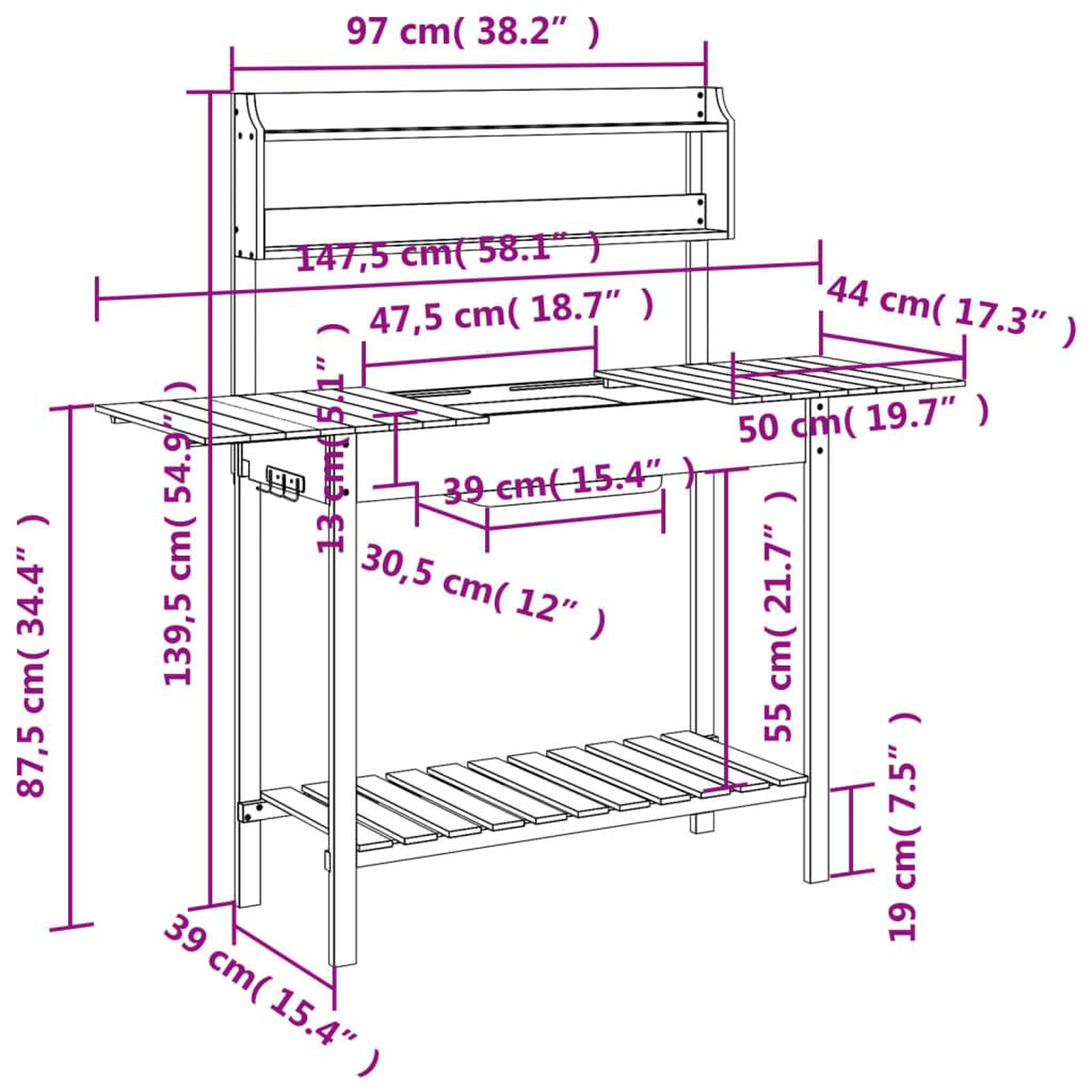 Voir la diapositive 6 : VIDAXL Table de rempotage et evier 147,5x44x139,5 cm bois massif sapin