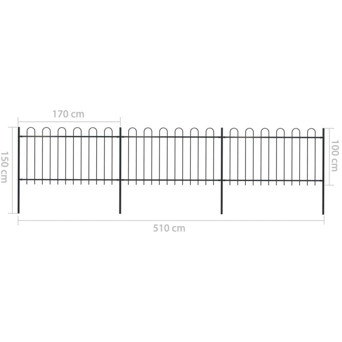 VIDAXL Cloture de jardin avec dessus en cerceau Acier 5,1 x 1 m Noir