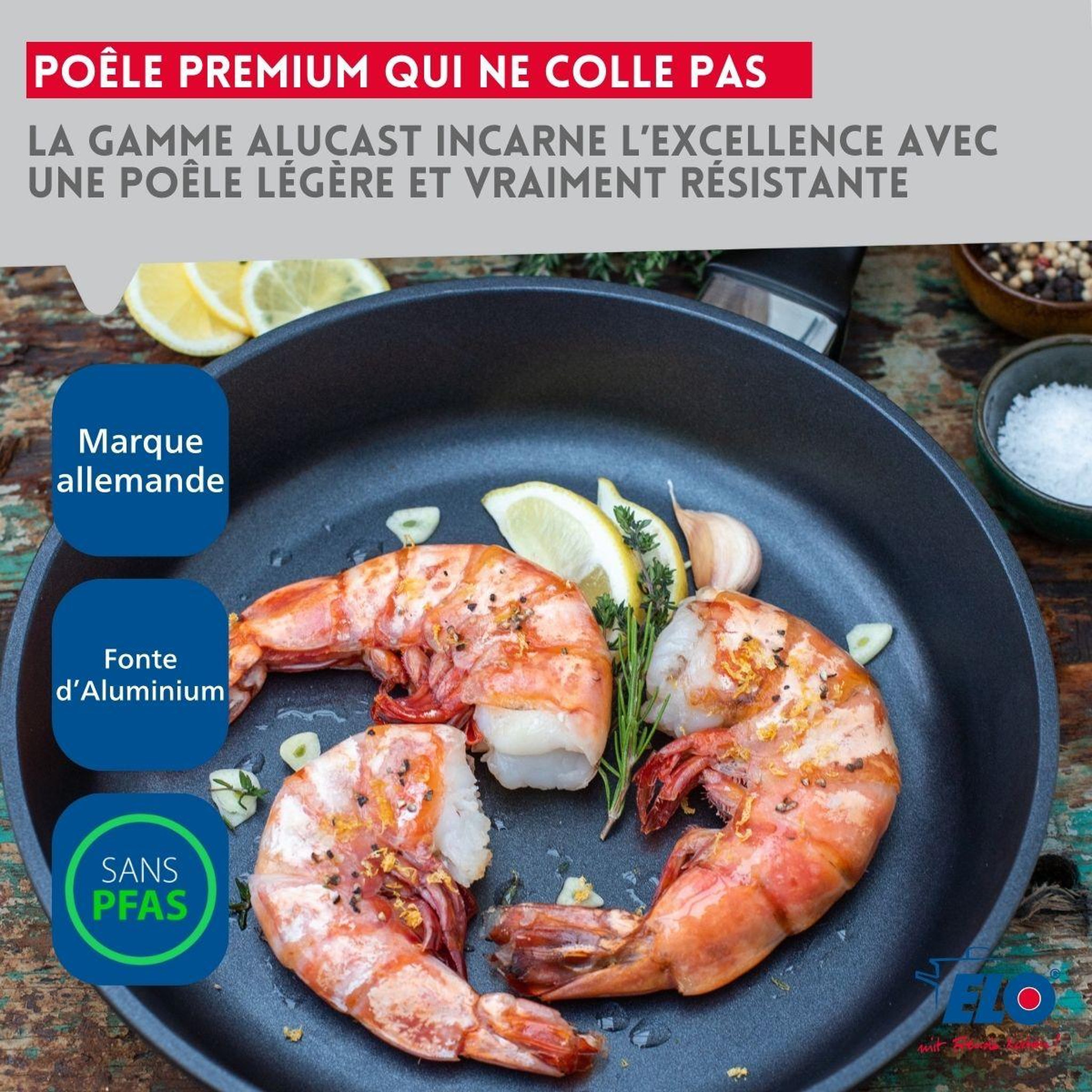 Voir la diapositive 4 : ELO Poêle à frire 28 cm et couvercle en verre sans pfas elo alucast