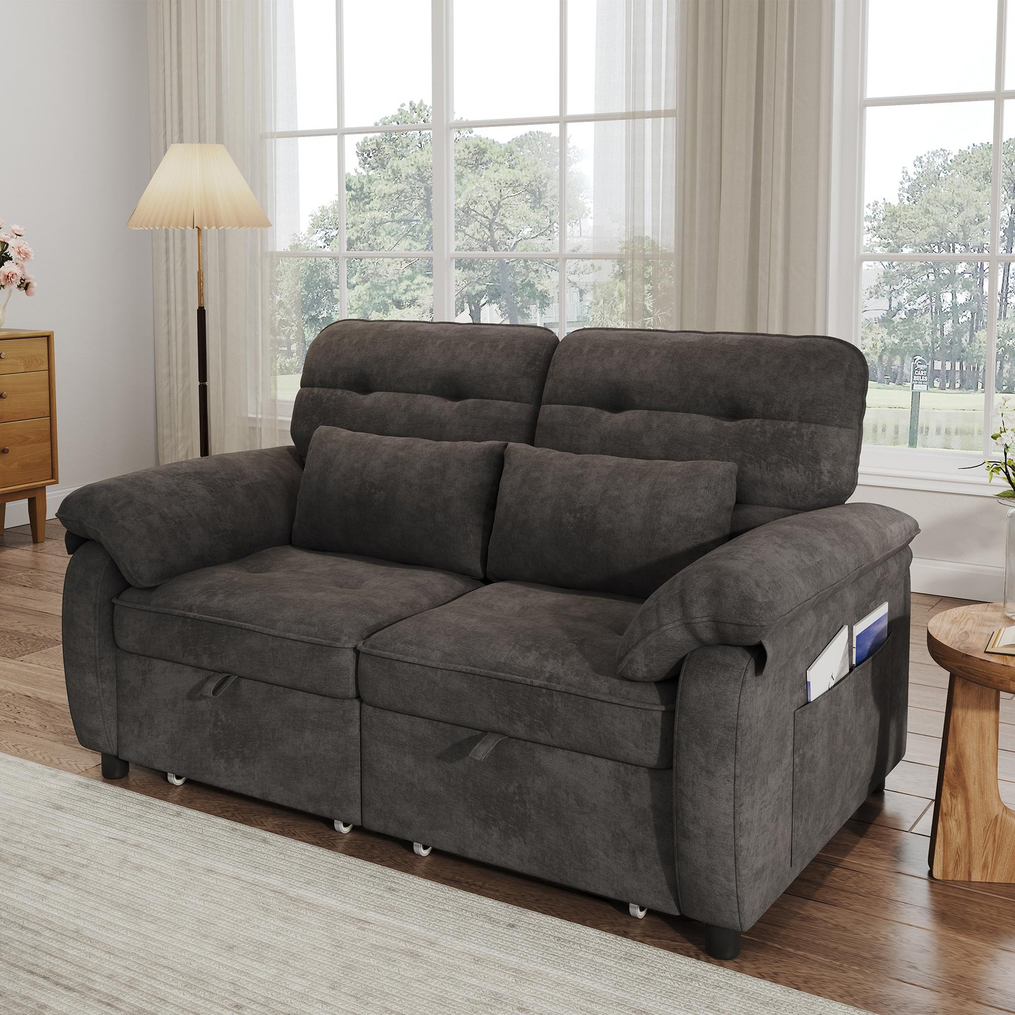 Voir la diapositive 4 : MERAX Canapé droit convertible 2 places tissu