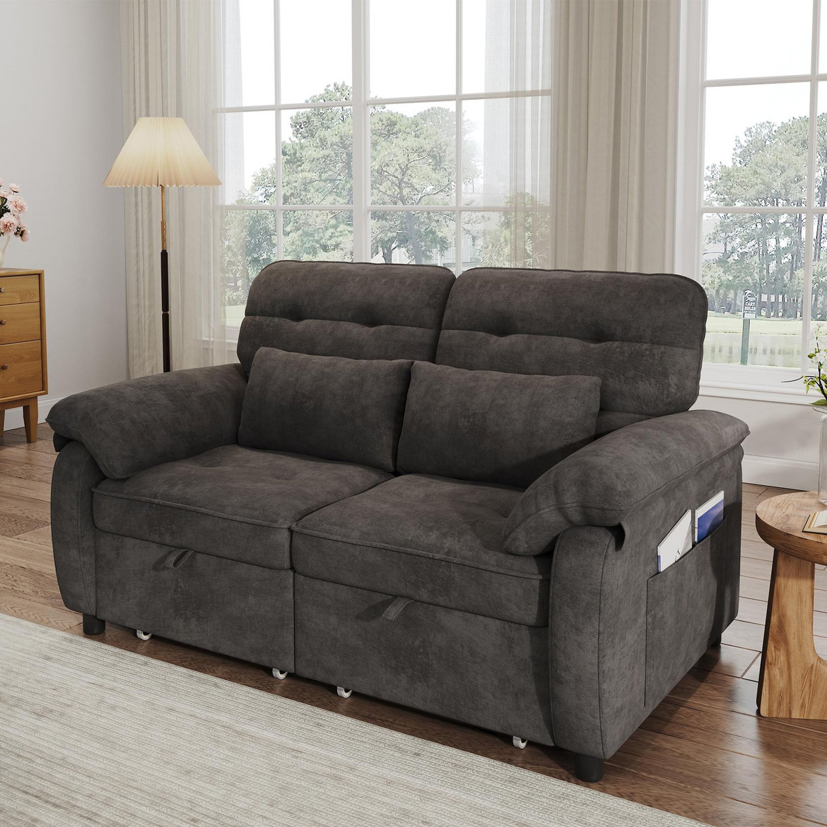 MERAX Canapé droit convertible 2 places tissu