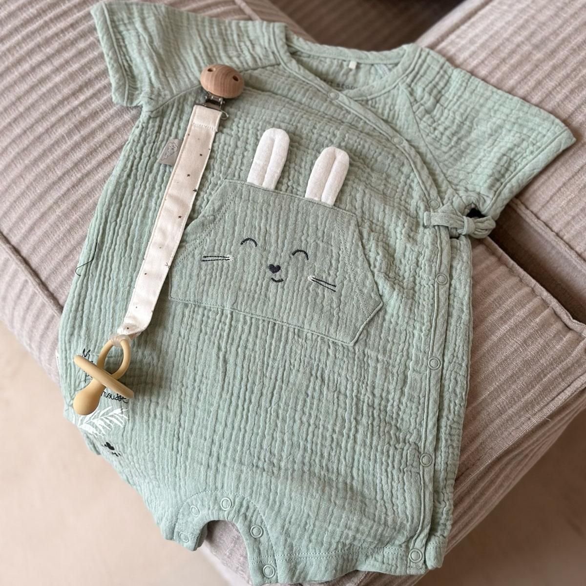 Petit Béguin Barboteuse bébé en gaze de coton ouverture croisée Frimousse