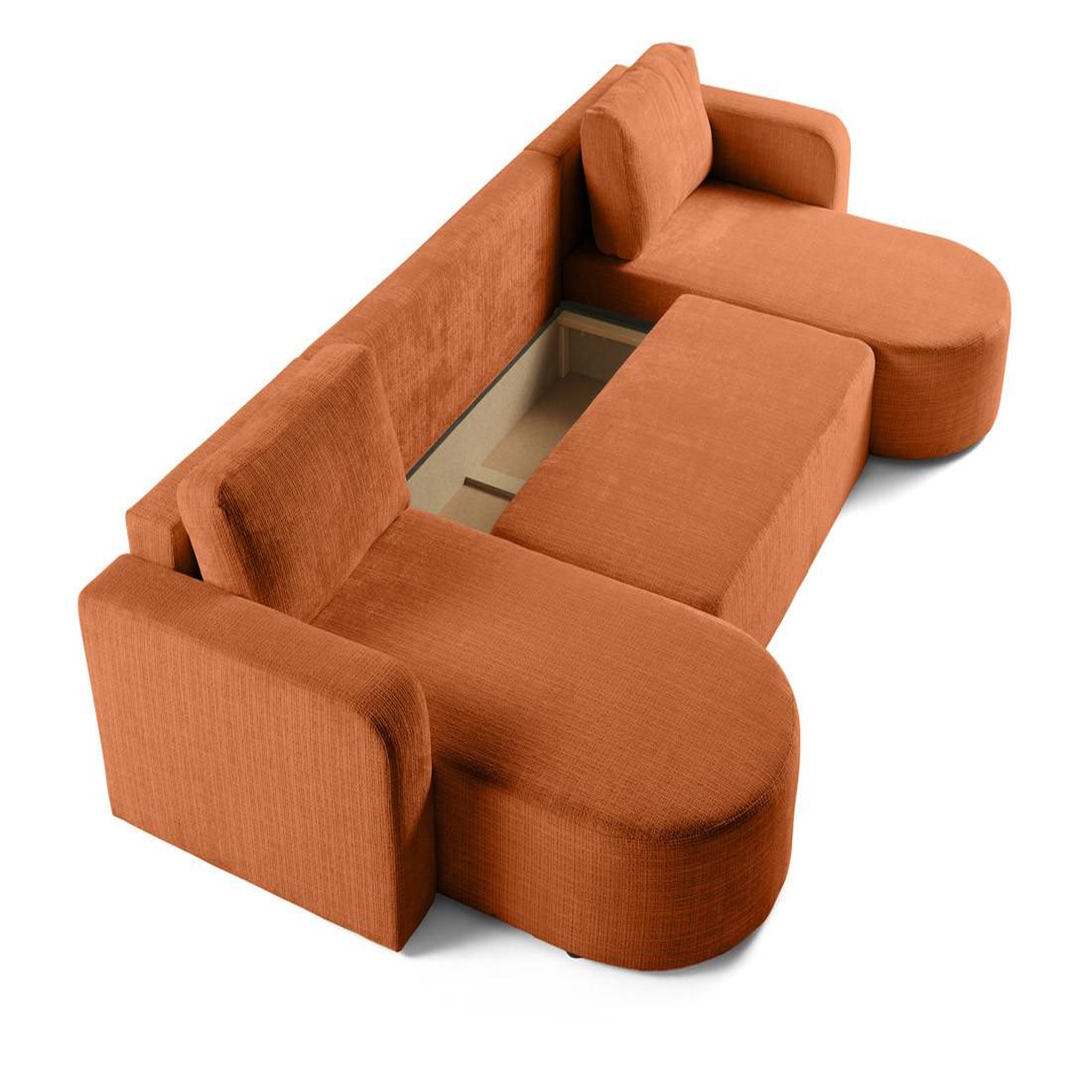Voir la diapositive 4 : BEST MOBILIER Miro - canapé panoramique en u 7 places - convertible avec coffre - en velours texturé