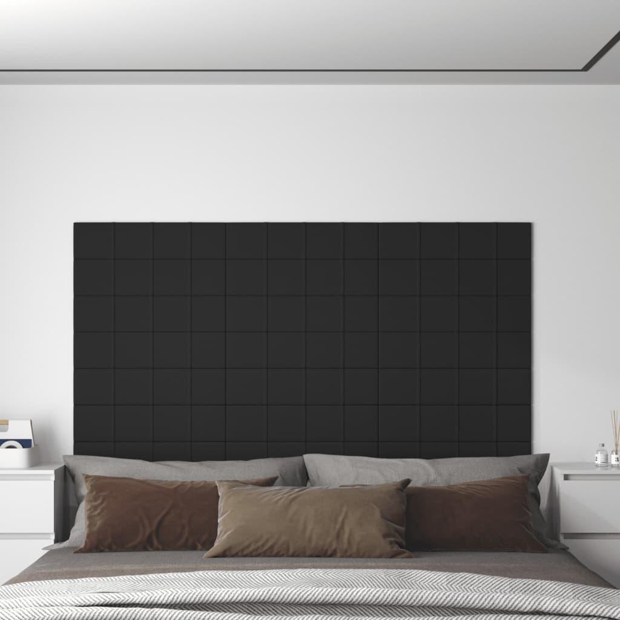 Voir la diapositive 1 : VIDAXL Panneaux muraux 12 pcs Noir 60x15 cm Tissu 1,08 m^2