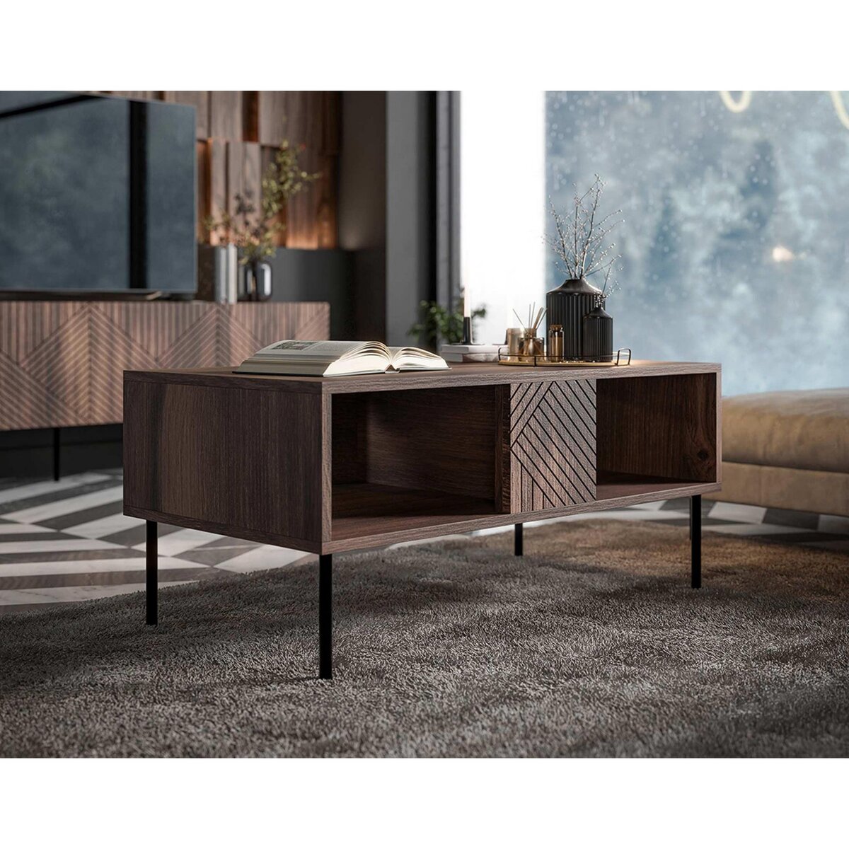 BEST MOBILIER Salvador - table basse - effet bois - 2 niches - 100 cm