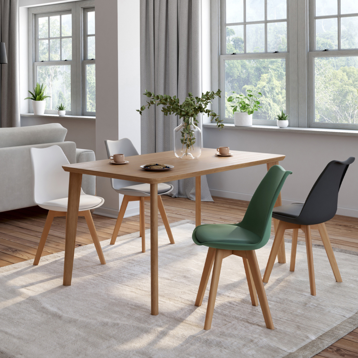 ID MARKET Lot de 4 chaises scandinaves SARA mix color gris clair, blanc, gris foncé, vert