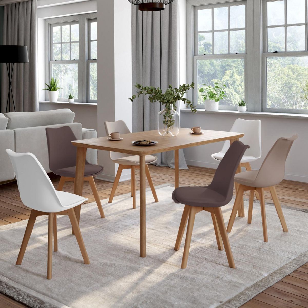 ID MARKET Lot de 6 chaises scandinaves SARA mix color taupe, beige et blanc